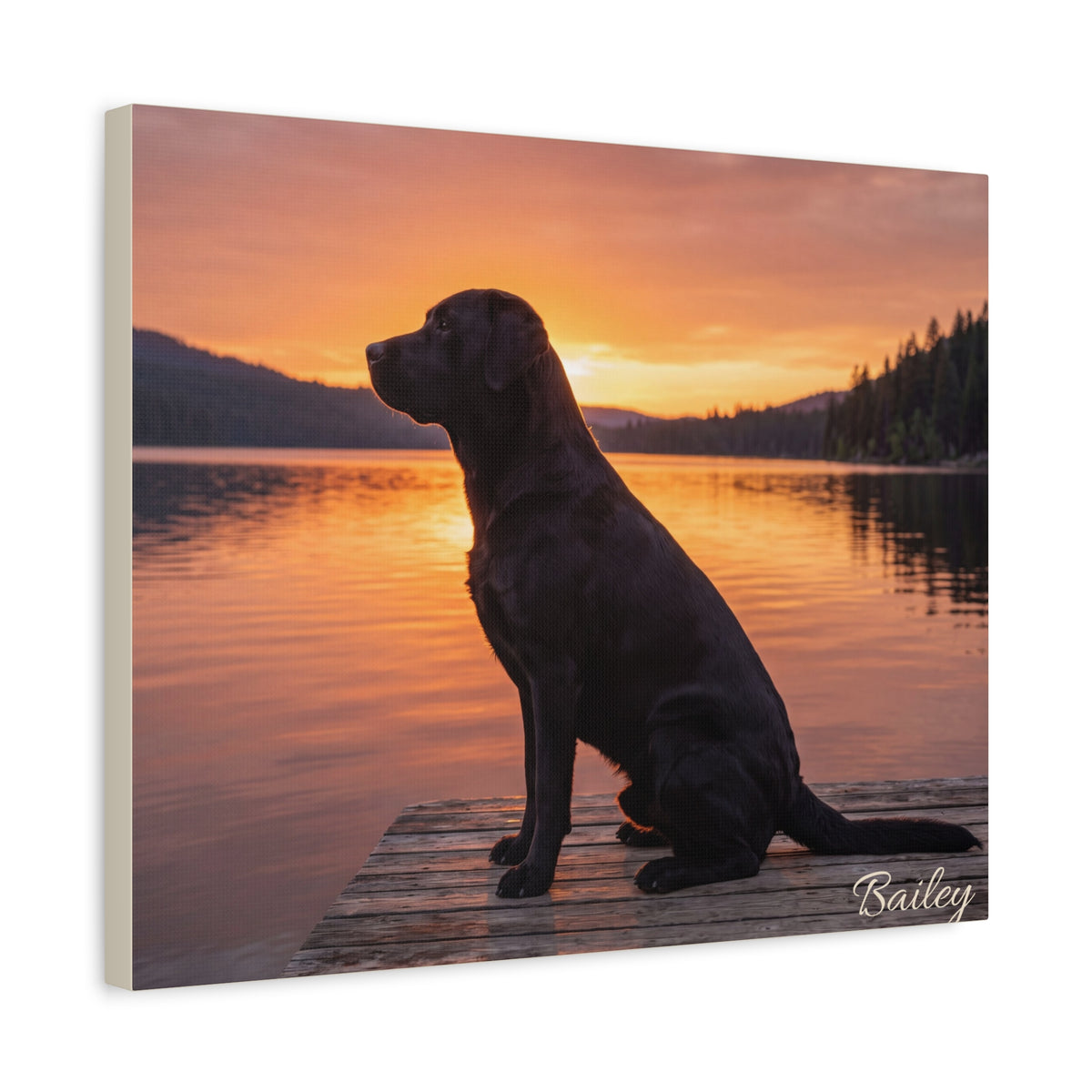 Black Labrador Personalized Canvas | Lakeside Sunset Silhouette Wall Art