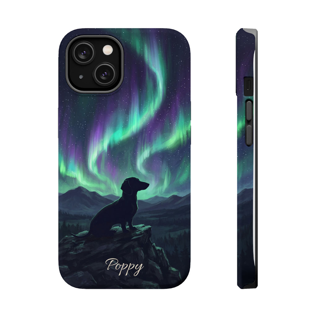 Personalized Dachshund Northern Lights Phone Case — Wireless Charging Cover
