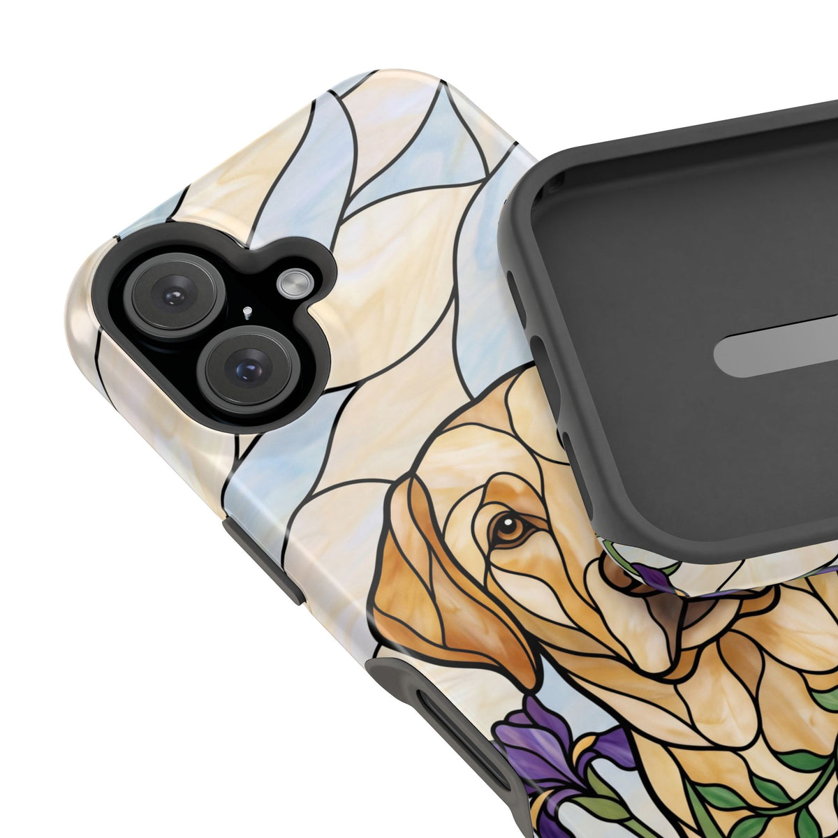 Floral Stained Glass Labrador Phone Case — Tough Magnetic Case with Wireless Charging