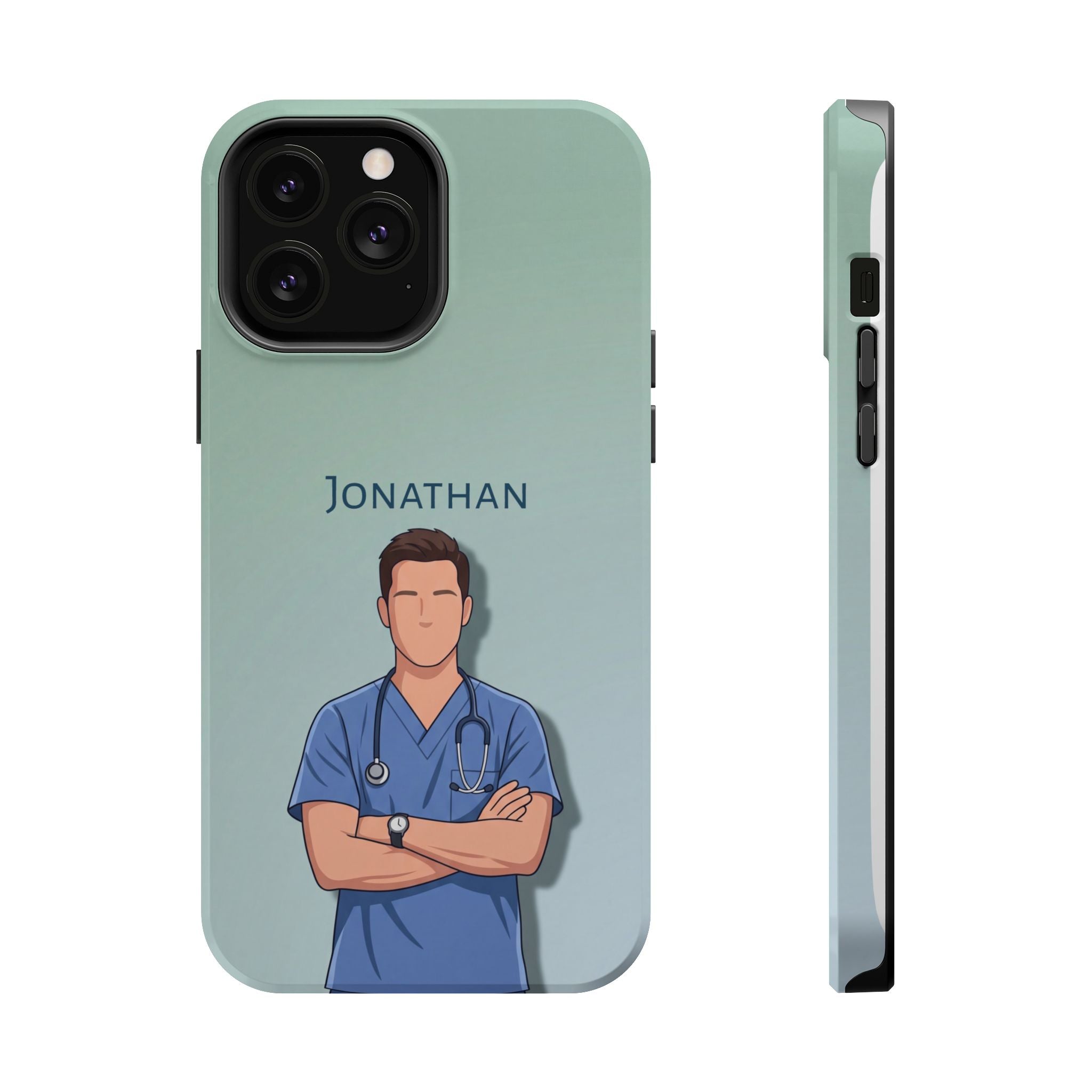 Personalized Nurse Portrait Phone Case — Impact-Resistant Wireless Charging Cover