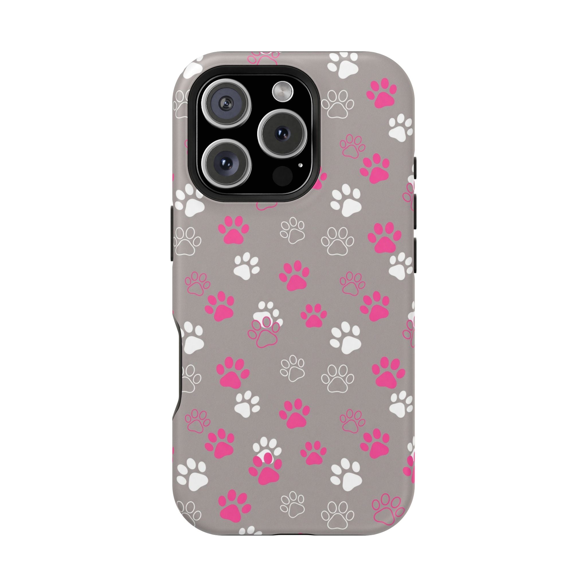 Pink & White Paw Print Phone Case — Impact-Resistant Wireless Charging Cover