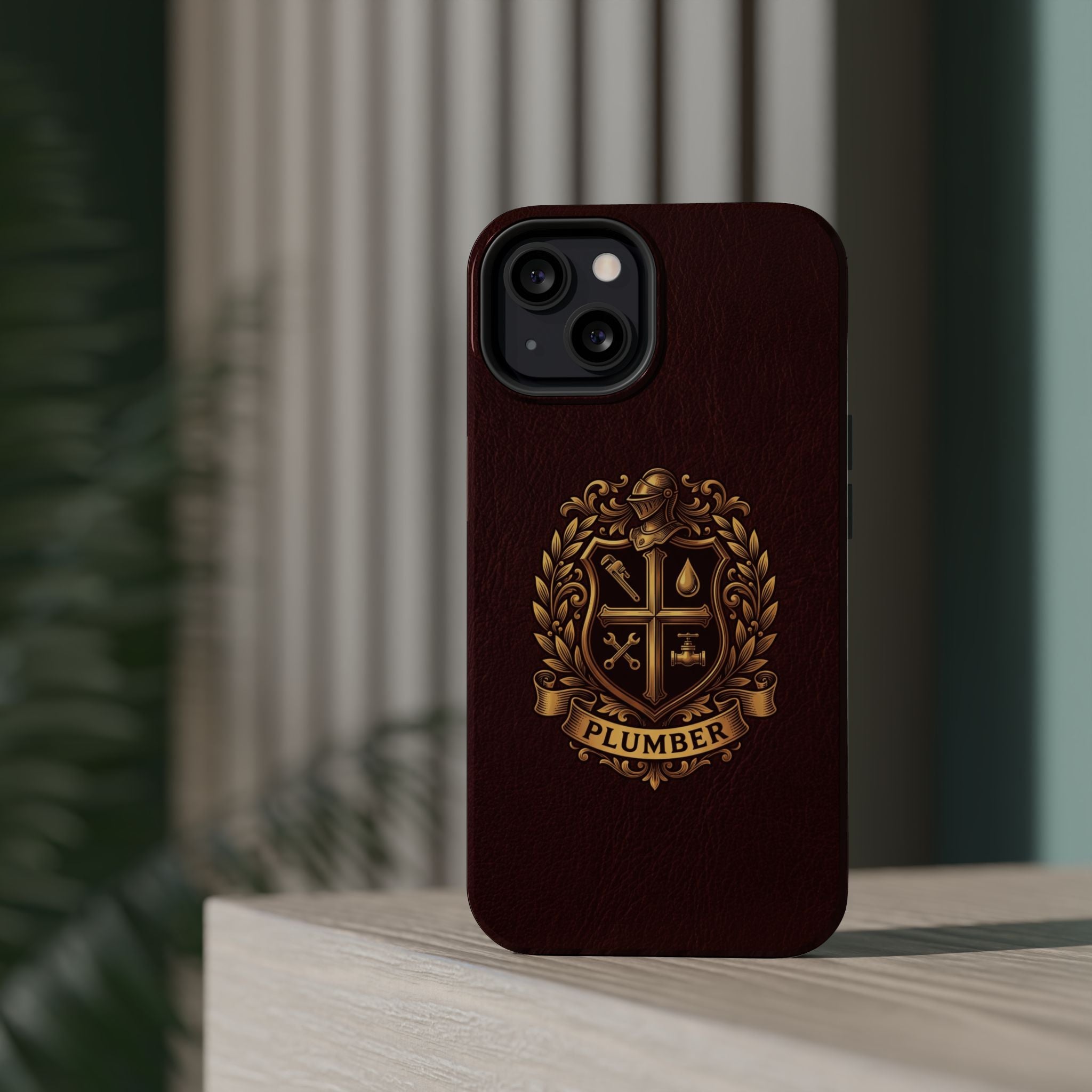Plumber Crest Phone Case — Heraldic Shield Design Wireless Charging Cover