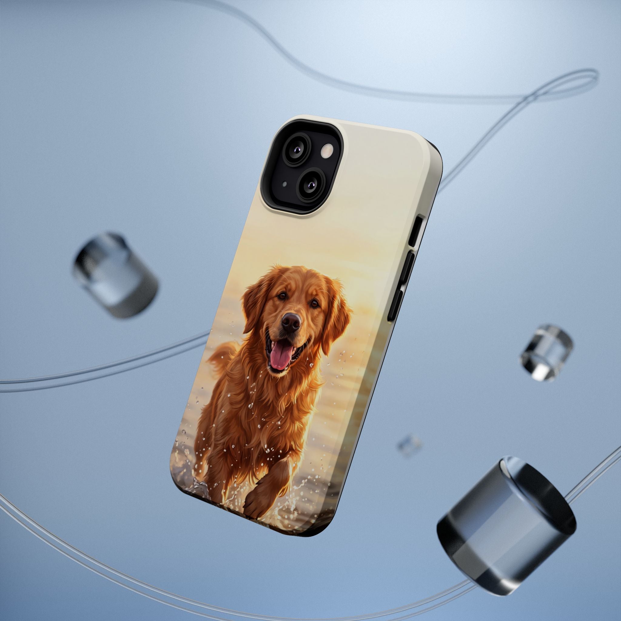 Beach Golden Retriever Phone Case — Impact-Resistant Wireless Charging Cover