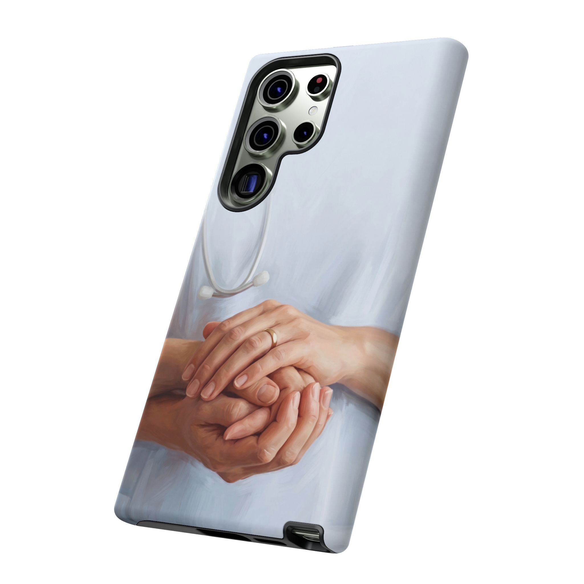 Nurse's Comforting Hands Phone Case | Caring Hands & Stethoscope Illustration | iPhone & Samsung