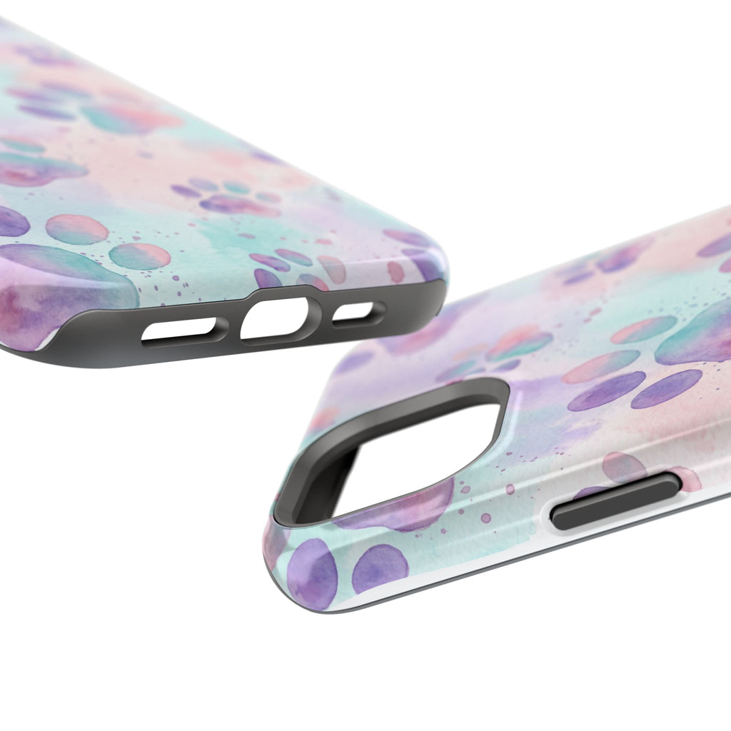 Watercolor Paw Print Phone Case — Impact-Resistant Wireless Charging Cover