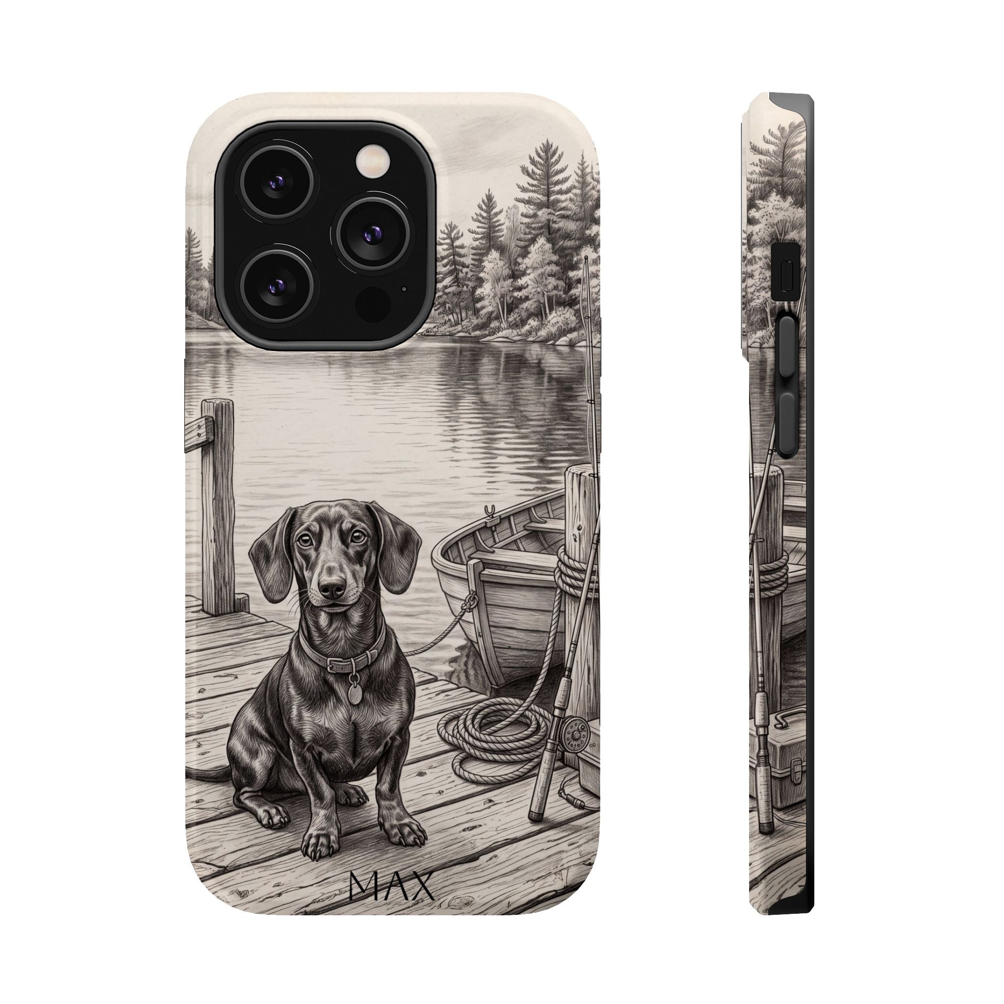 Personalized Dachshund Sunset Beach Phone Case — Wireless Charging Cover