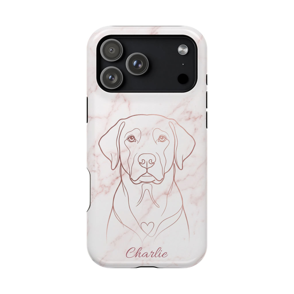 Personalized Rose Gold Marble Labrador Phone Case — Tough Magnetic Case with Wireless Charging