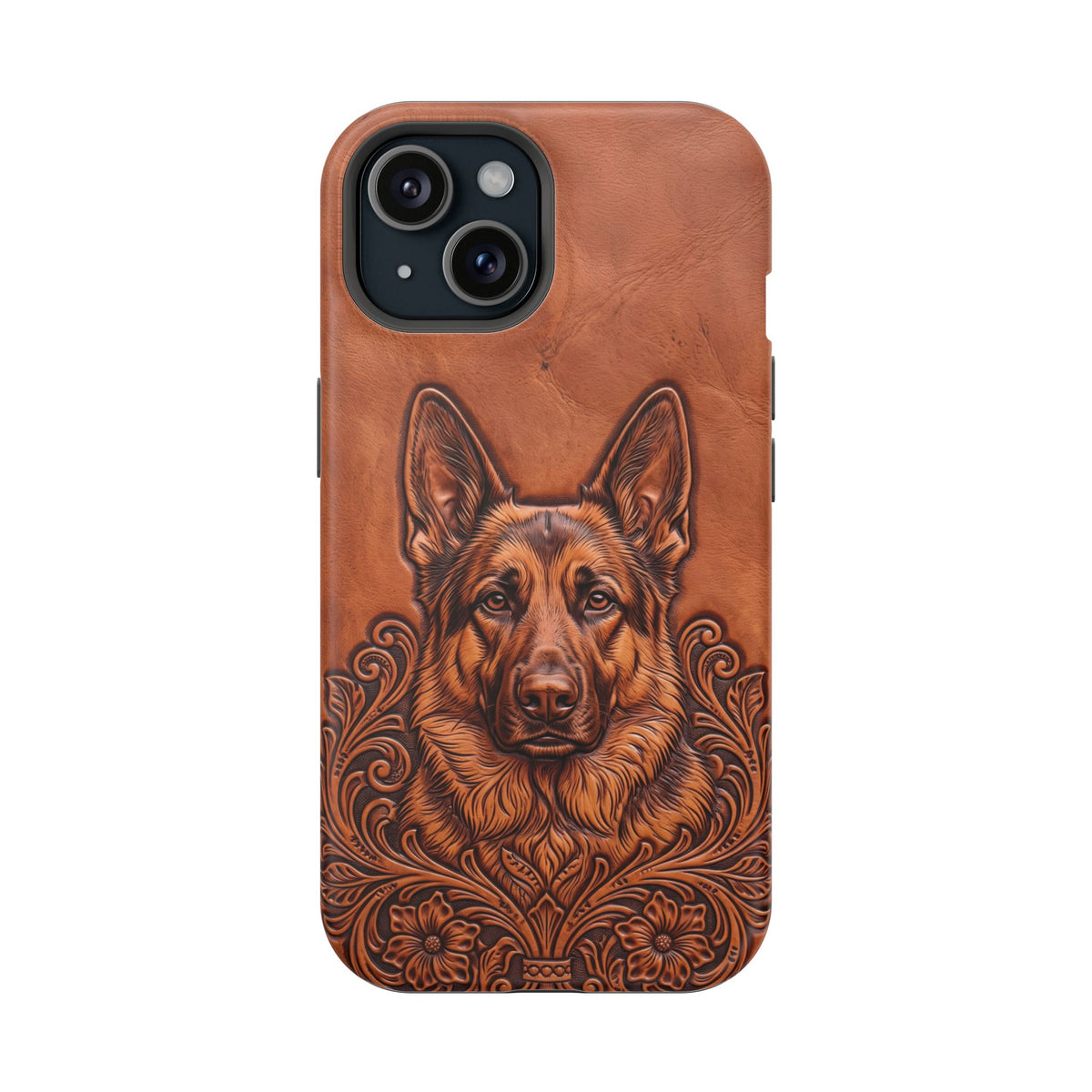 German Shepherd Phone Case | Western Tooled Art — Tough Magnetic Case with Wireless Charging