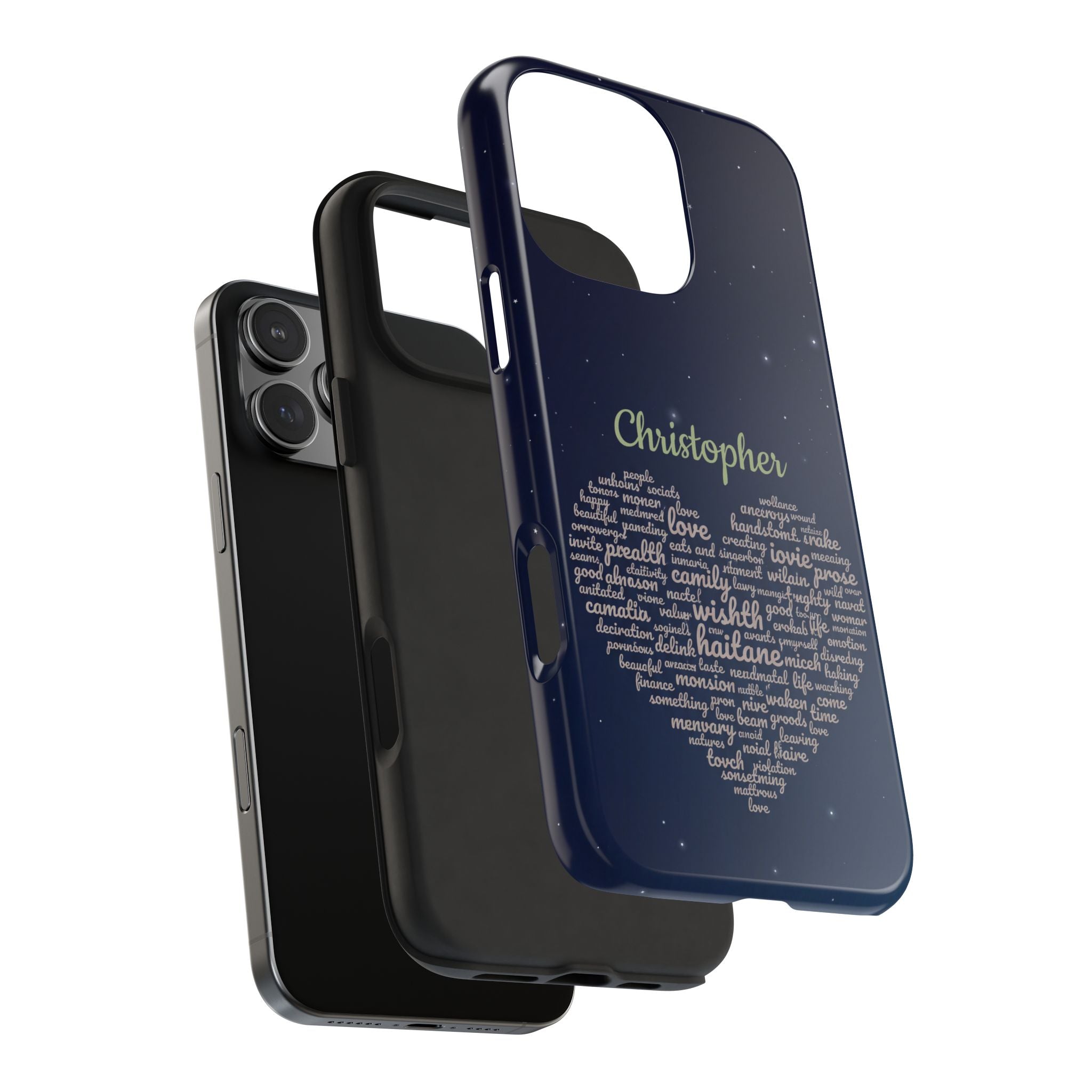 Personalized Teacher Heart Word Cloud Phone Case — Custom Name Starry Design