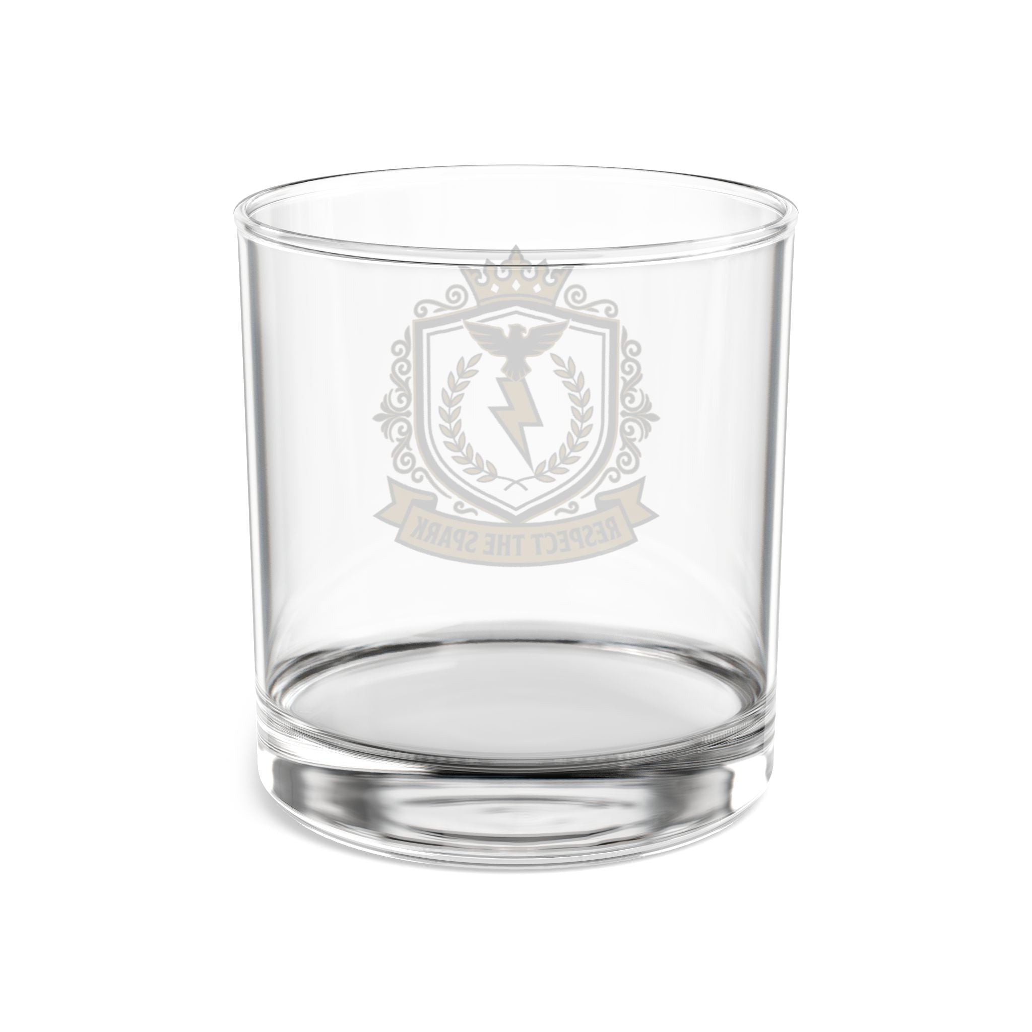 Respect The Spark Crest Rocks Glass 10oz — Black & Gold Electrician Glass