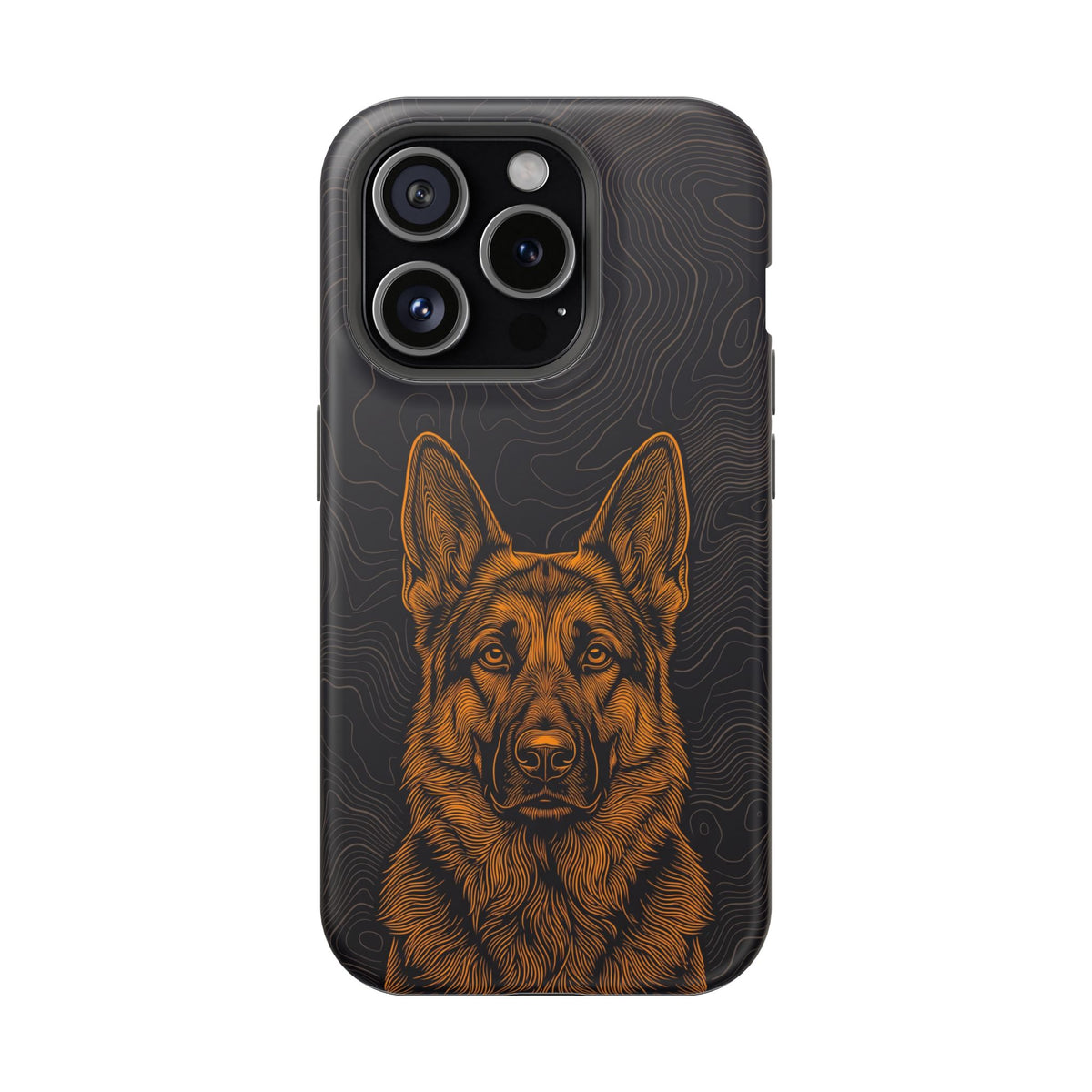 German Shepherd Phone Case | Topographic Line Art — Tough Magnetic Case with Wireless Charging