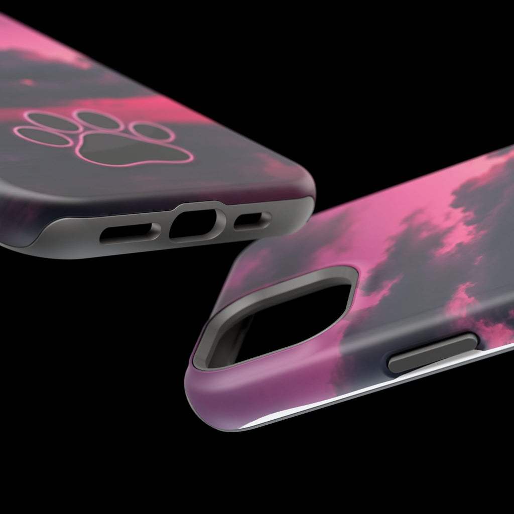 Pink Sky Paw Print Phone Case — Impact-Resistant Wireless Charging Cover
