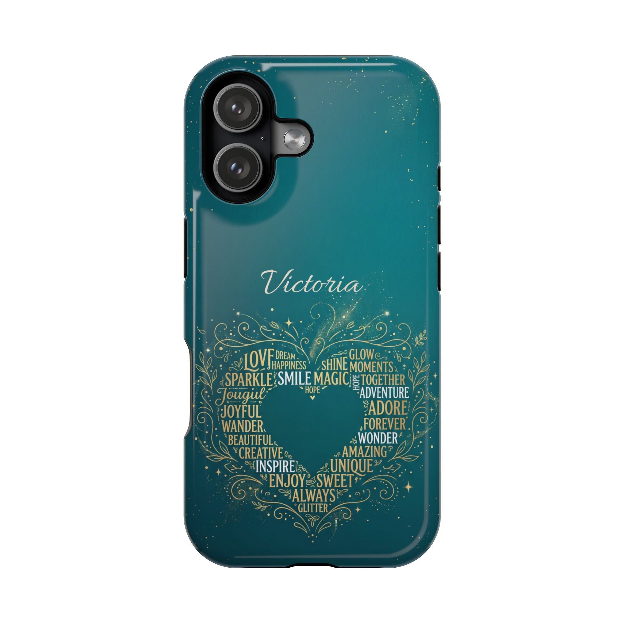 Personalized Teacher Heart Word Art Phone Case — Impact-Resistant Wireless Charging Cover