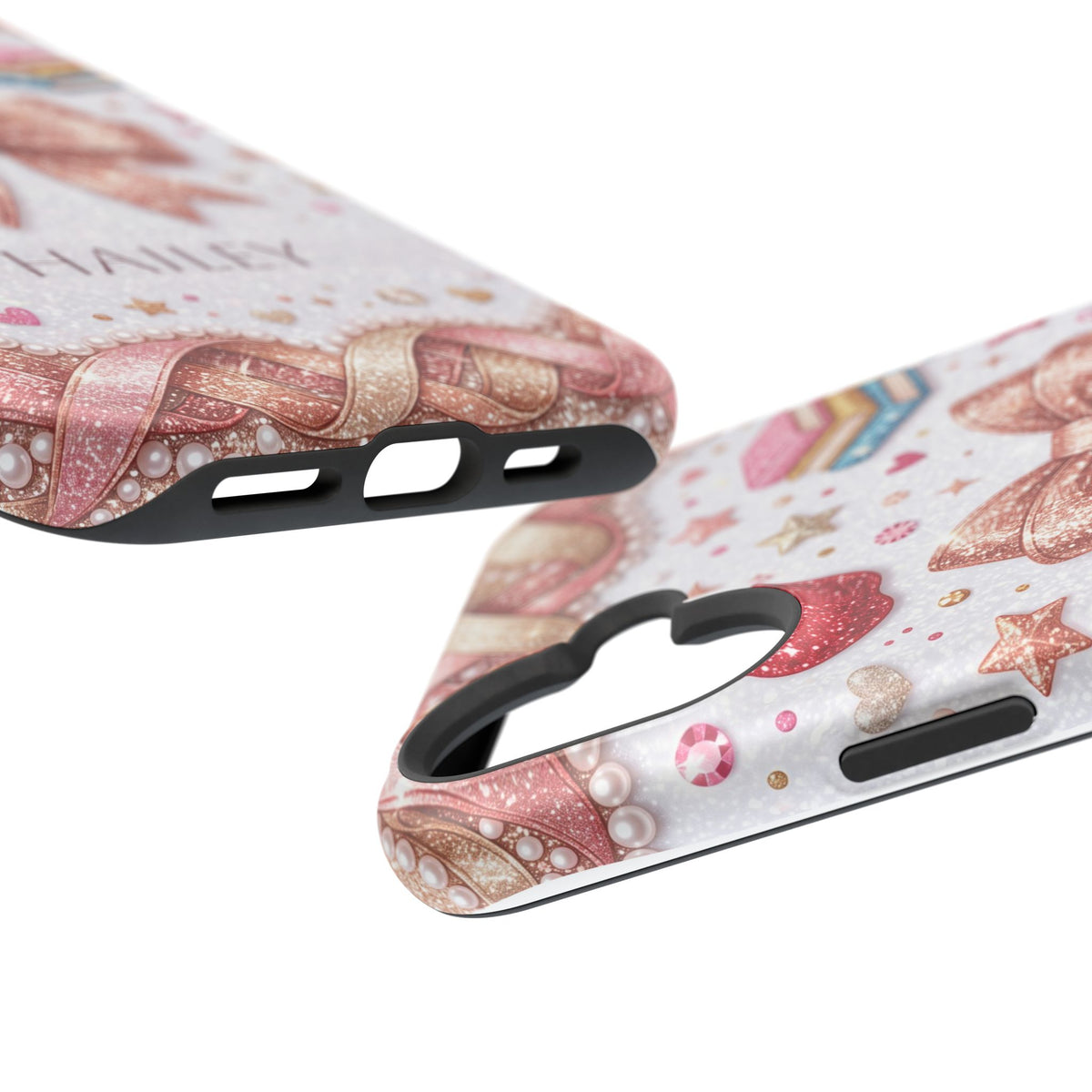Rose Gold Glitter Bow Personalized Teacher Phone Case — Wireless Charging Cover