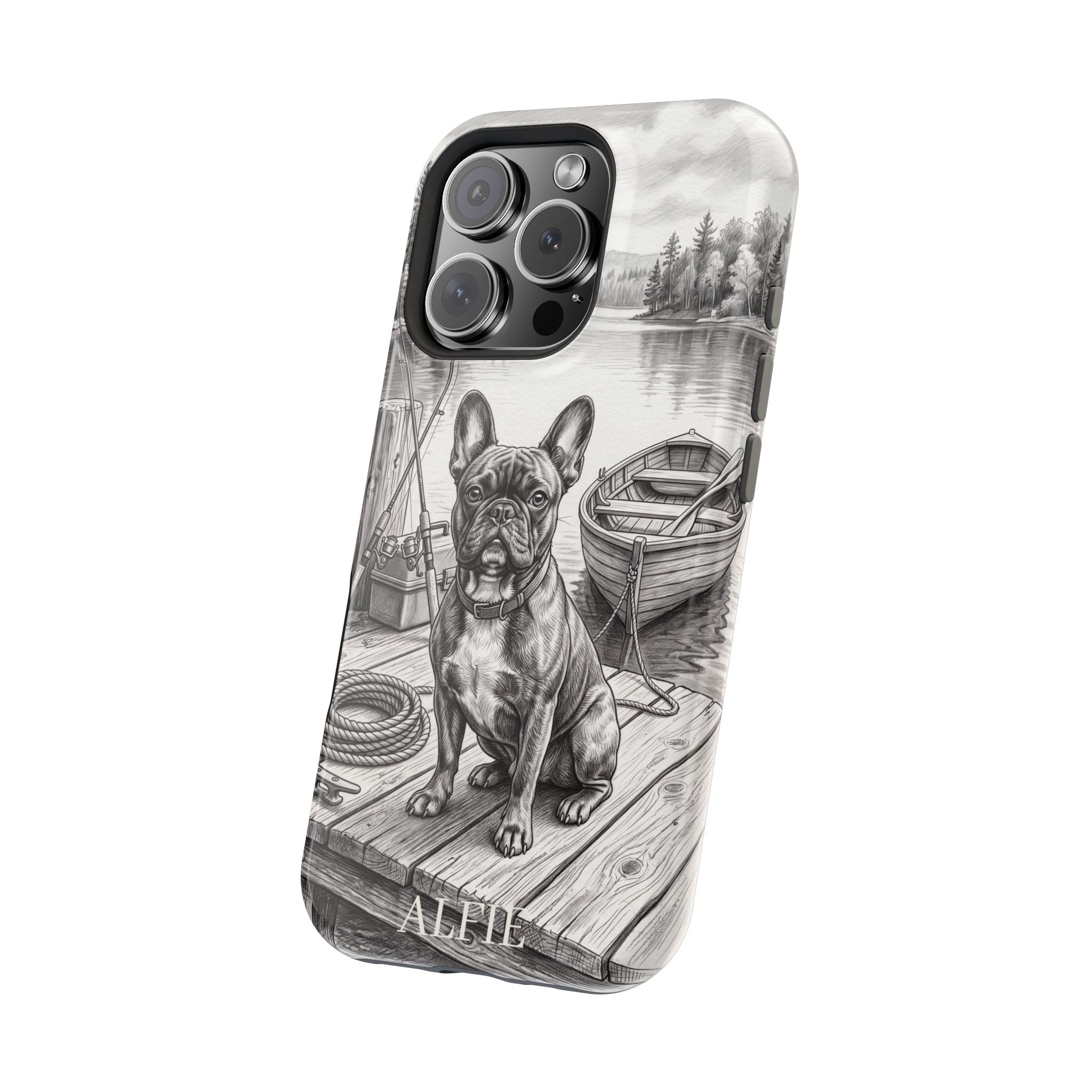 Personalized French Bulldog Lakeside Dock Phone Case — Wireless Charging Cover
