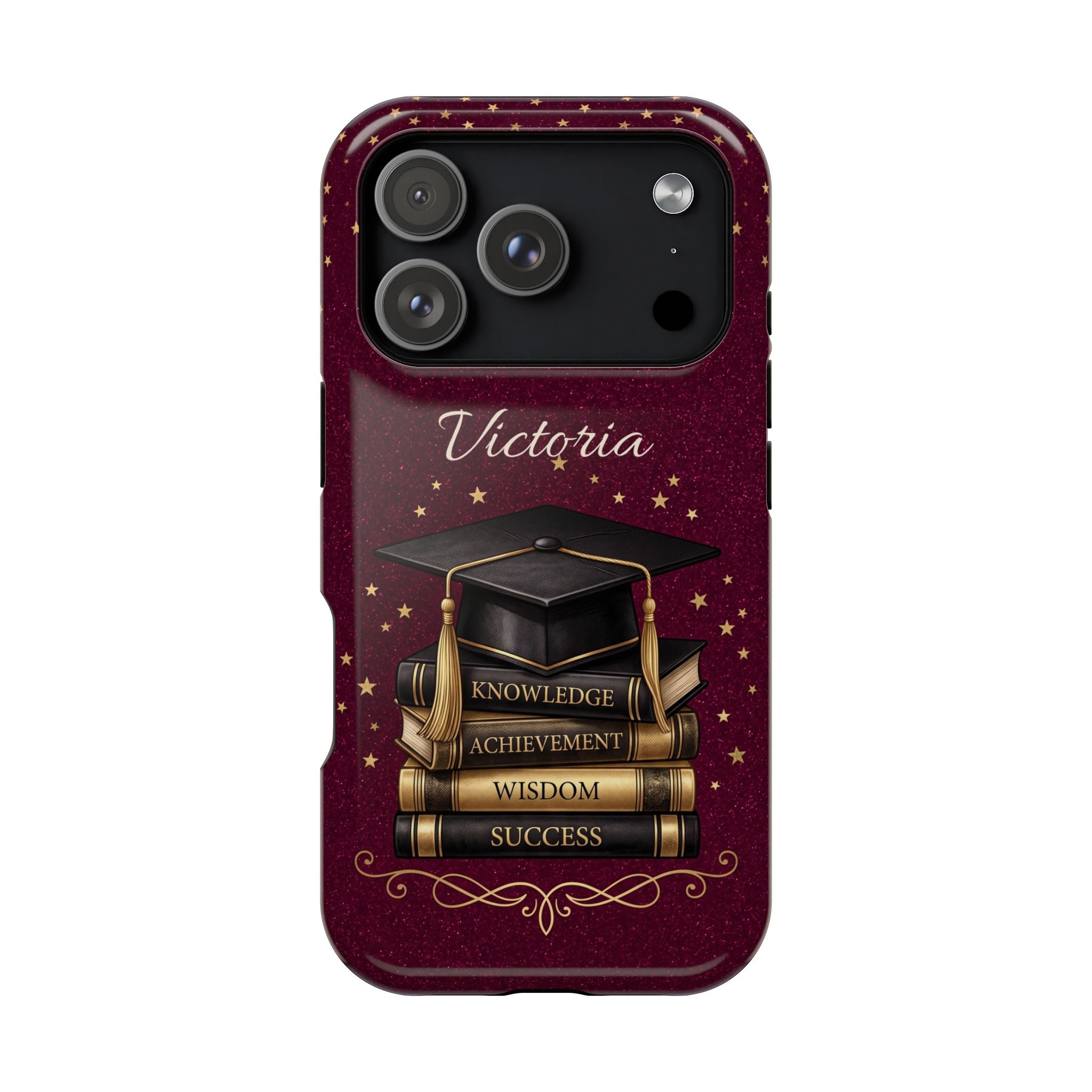 Graduation Cap & Books Personalized Teacher Phone Case — Wireless Charging Cover