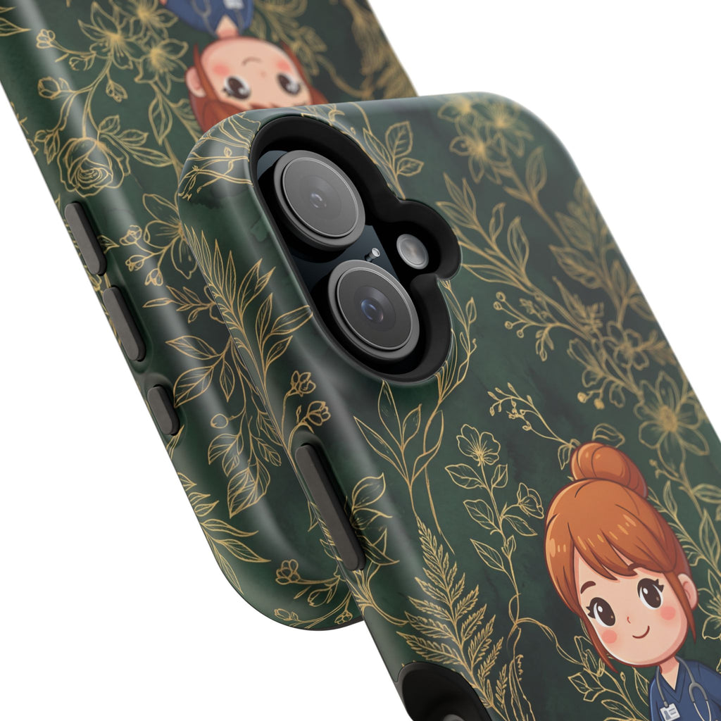 Personalized Nurse Botanical Phone Case — Impact-Resistant Wireless Charging Cover