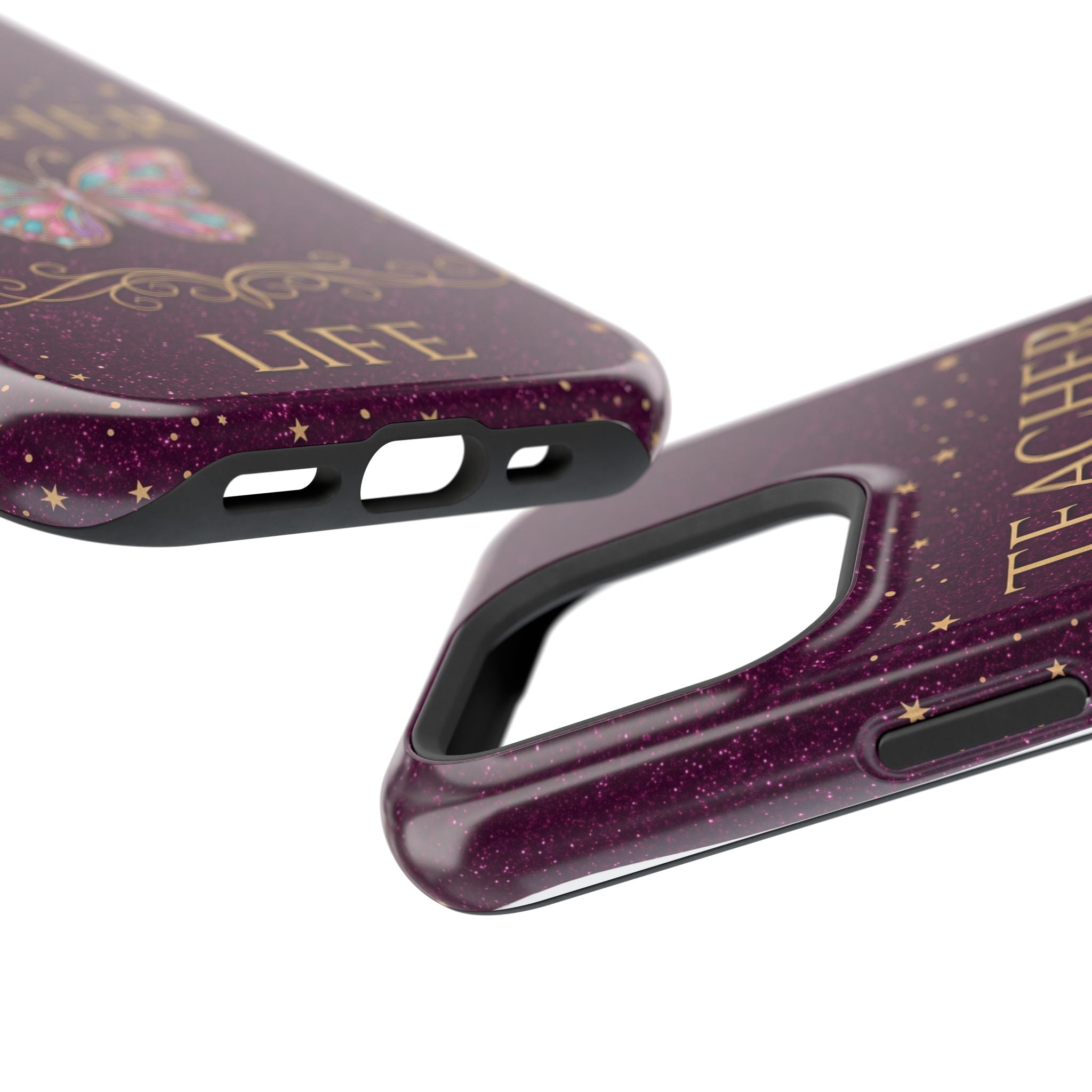 Teacher Life Glitter Butterfly Phone Case — Wireless Charging Cover