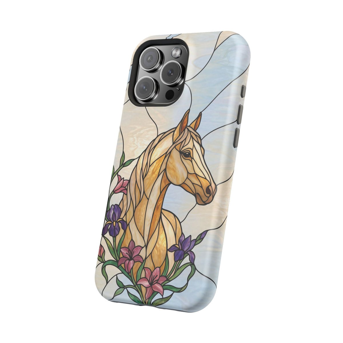 Floral Stained Glass Horse Phone Case — Tough Magnetic Case with Wireless Charging