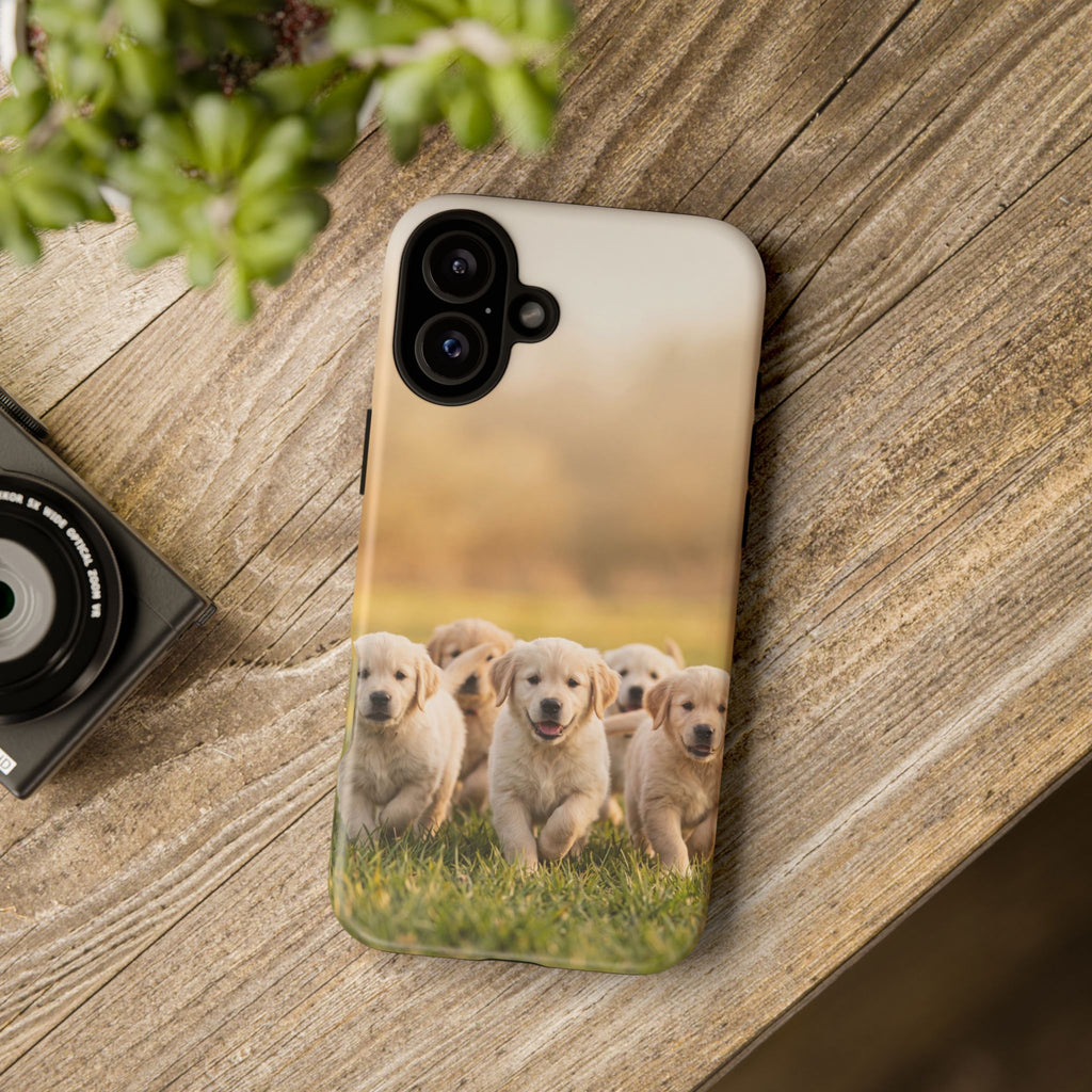 Golden Retriever Puppies Phone Case | Playful Puppy Pack Running in Grass | iPhone & Samsung