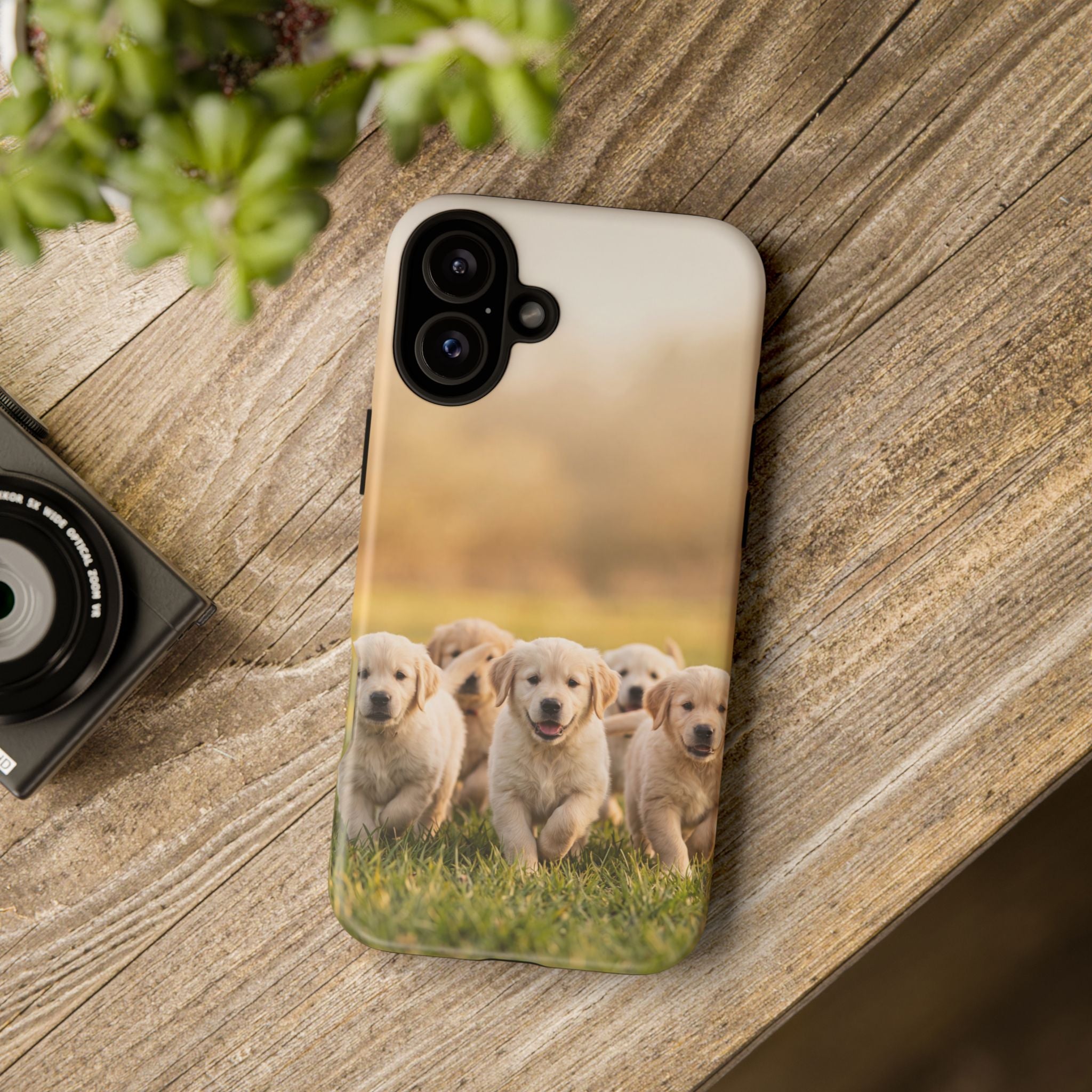 Golden Retriever Puppies Phone Case | Playful Puppy Pack Running in Grass | iPhone & Samsung