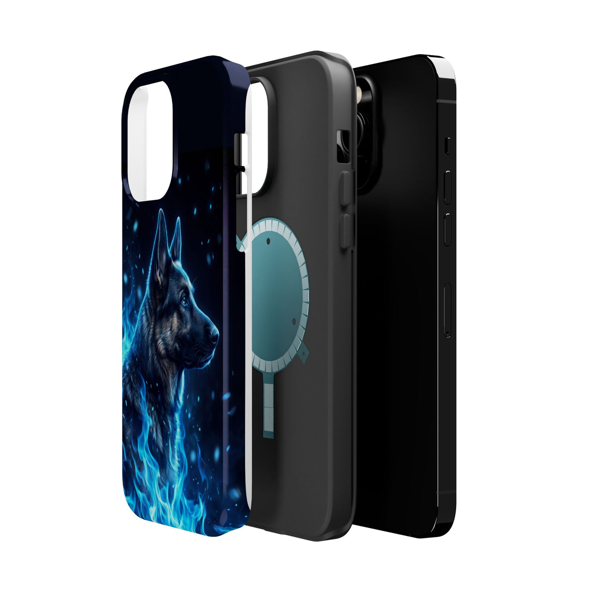 German Shepherd Phone Case | Blue Flame Art — Tough Magnetic Case with Wireless Charging