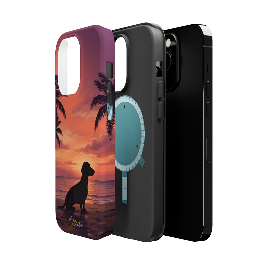 Personalized Dachshund Tropical Beach Sunset Phone Case — Wireless Charging Cover