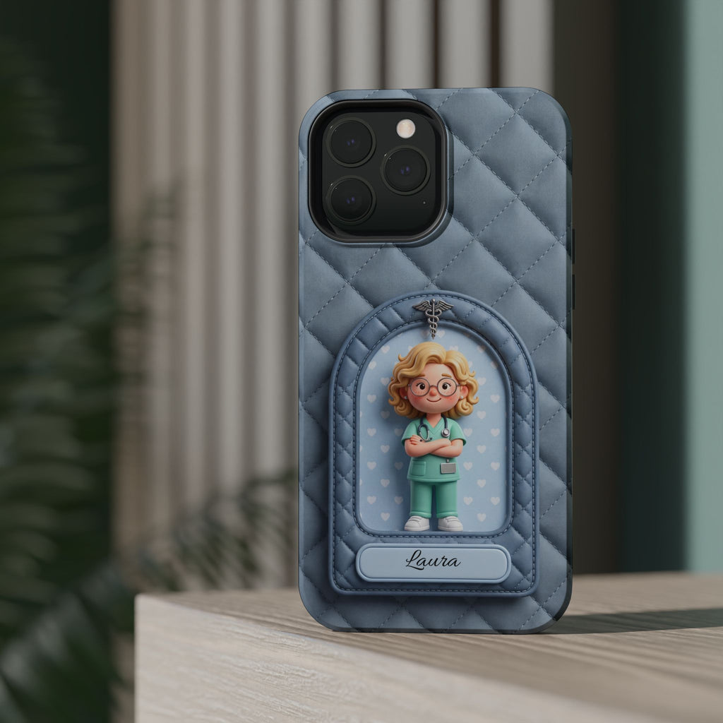 Personalized Quilted Nurse Phone Case — Wireless Charging Cover
