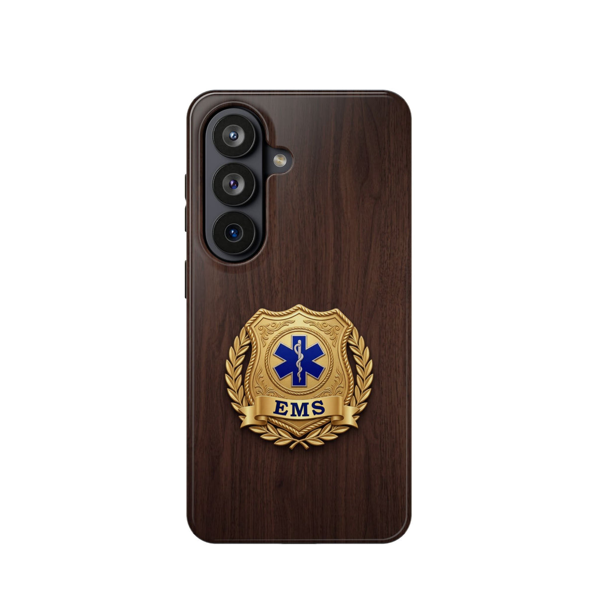 Gold EMS Laurel Badge Wood Phone Case — Magnetic Wireless Charging Cover