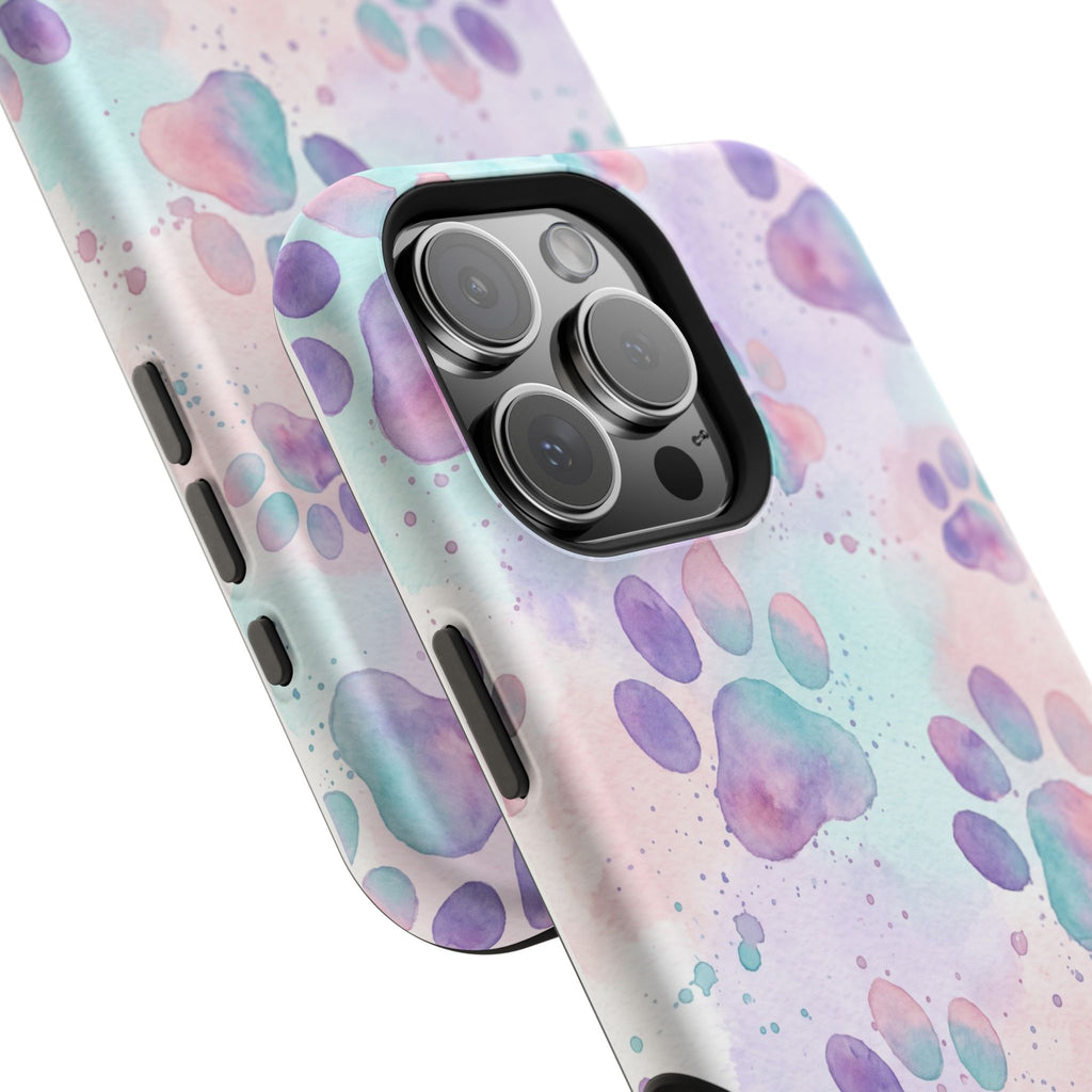 Watercolor Paw Print Phone Case — Impact-Resistant Wireless Charging Cover