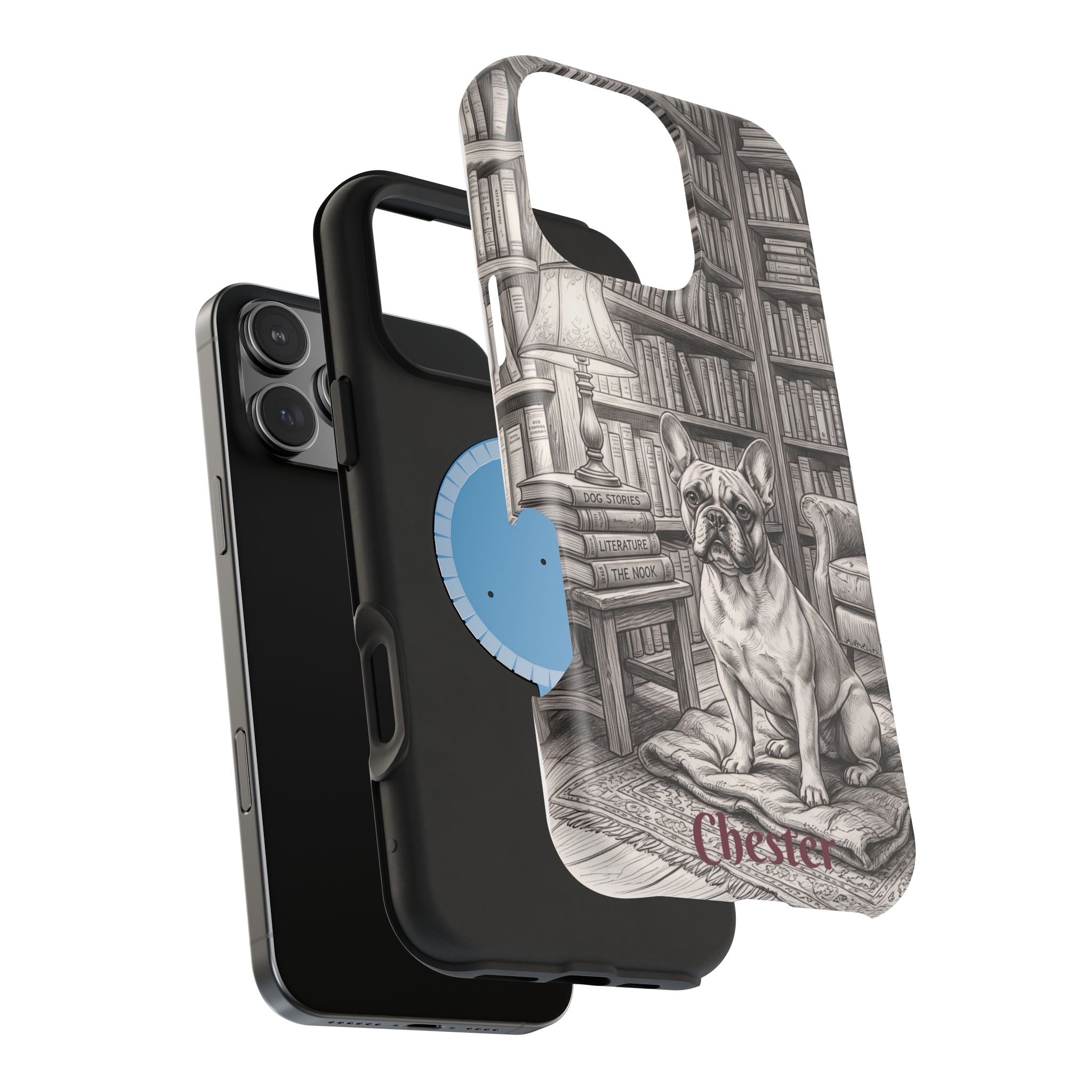 Personalized French Bulldog Library Study Phone Case — Wireless Charging Cover