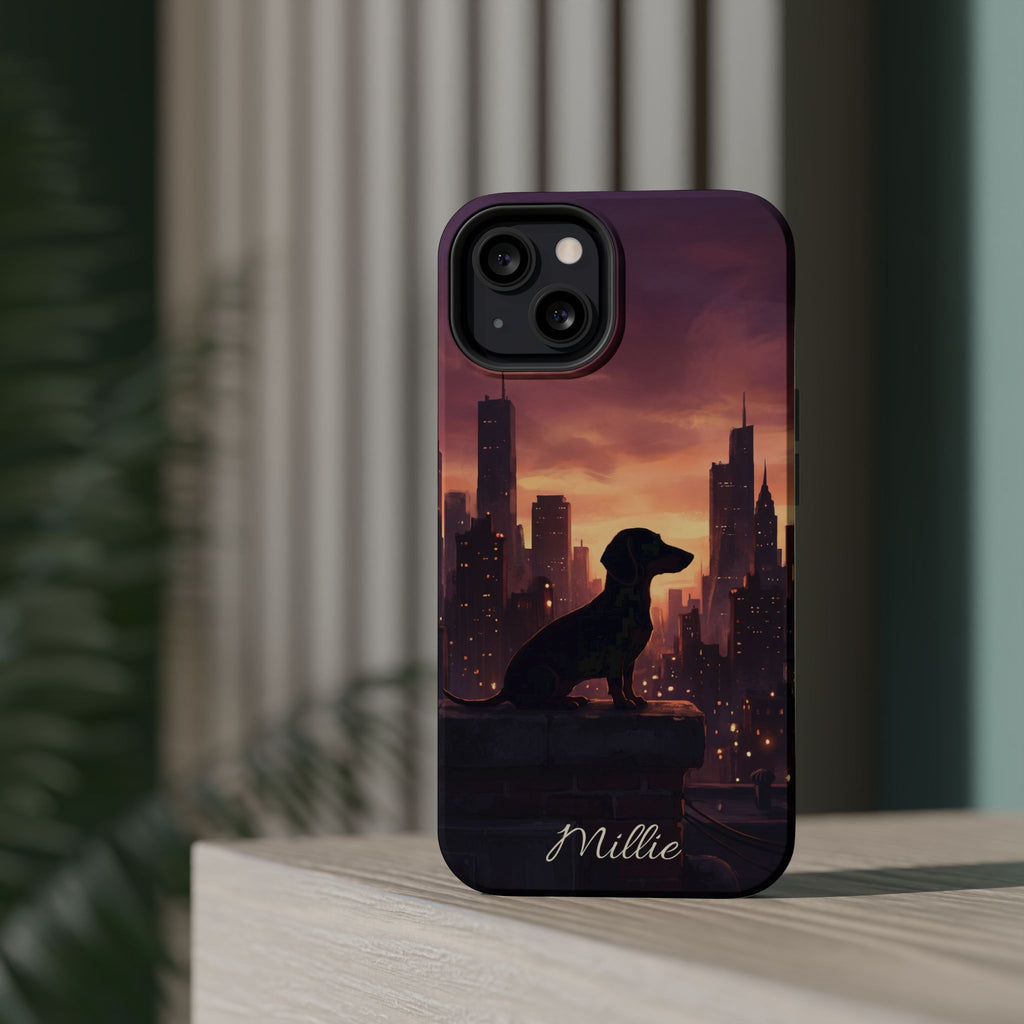 Personalized Dachshund City Skyline Phone Case — Wireless Charging Cover