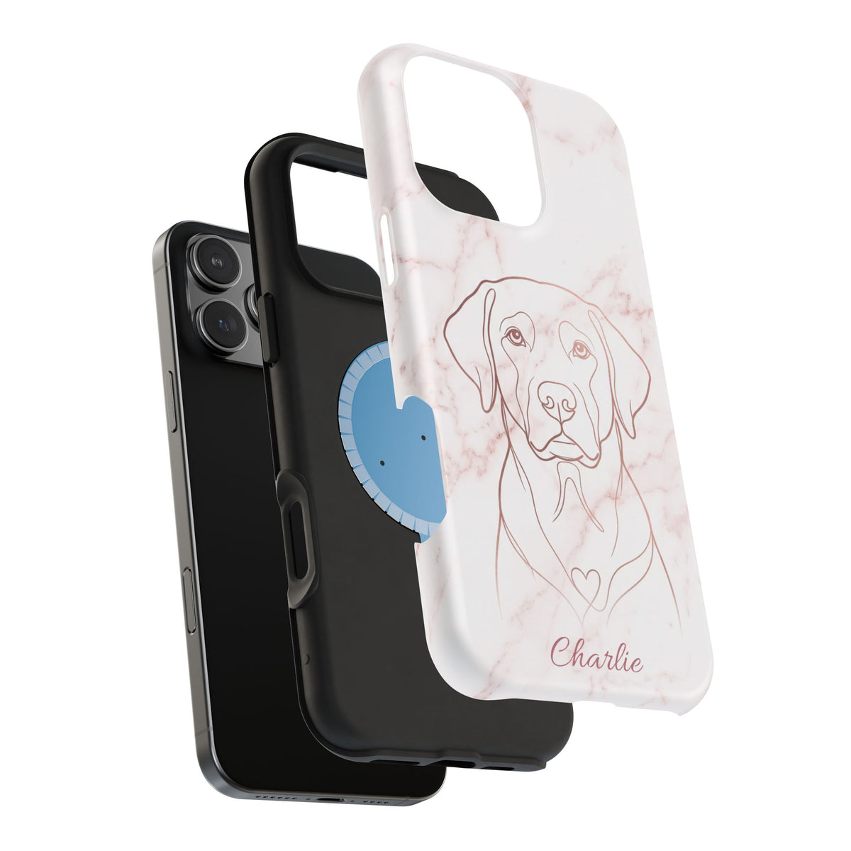 Personalized Rose Gold Marble Labrador Phone Case — Tough Magnetic Case with Wireless Charging