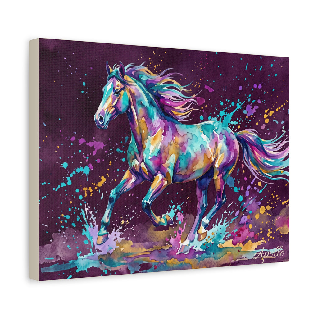 Horse Personalized Canvas | Colorful Watercolor Galloping Horse Wall Art