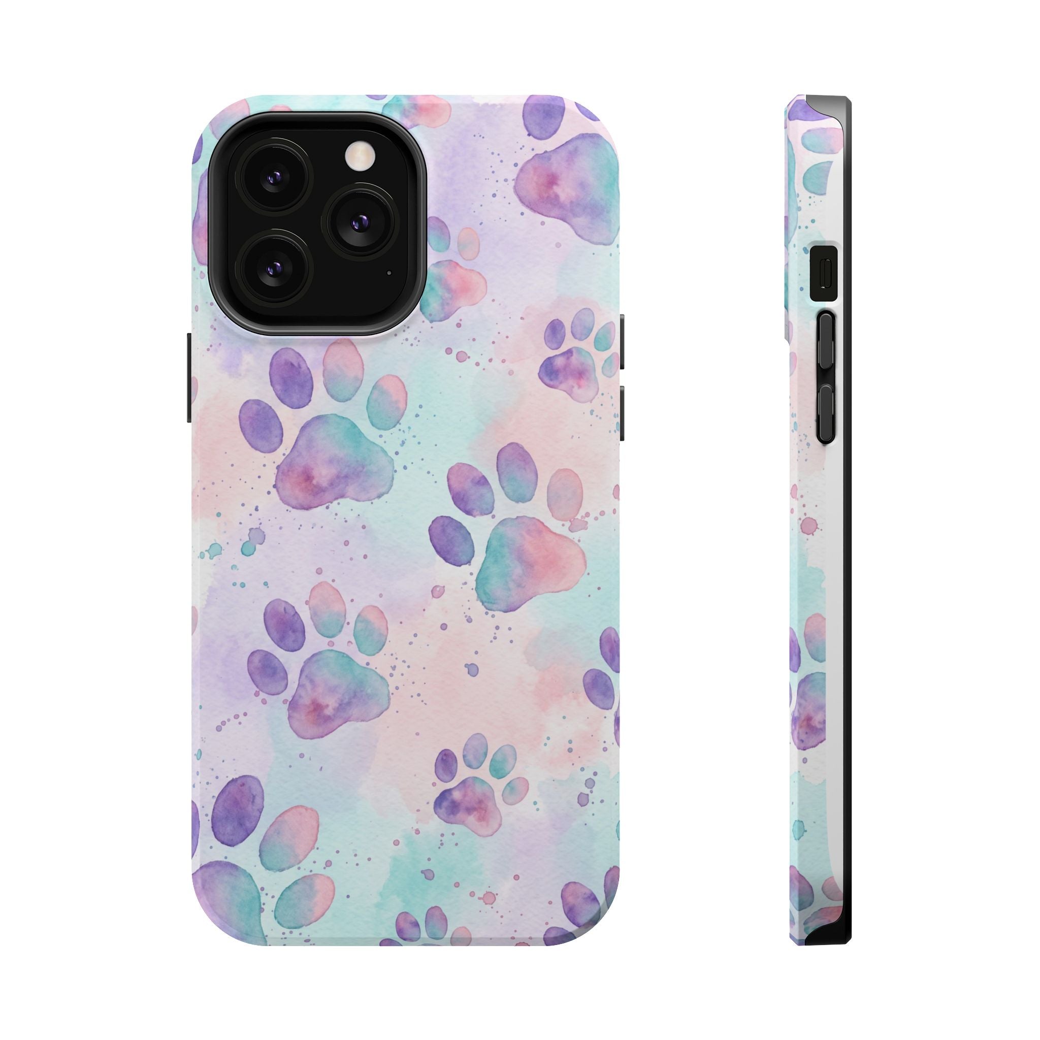 Watercolor Paw Print Phone Case — Impact-Resistant Wireless Charging Cover