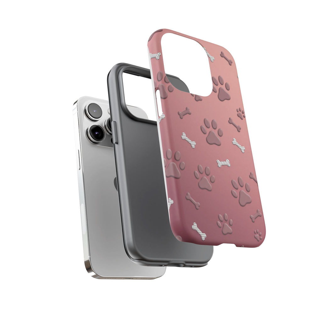 iPhone & Samsung Phone Case | Paw Print & Bone  | Dusty Rose Pattern Case for Frenchie Lovers