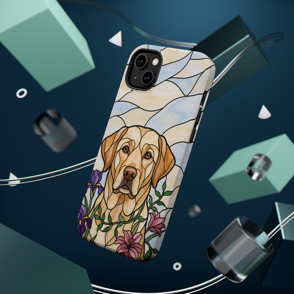 Floral Stained Glass Labrador Phone Case — Tough Magnetic Case with Wireless Charging