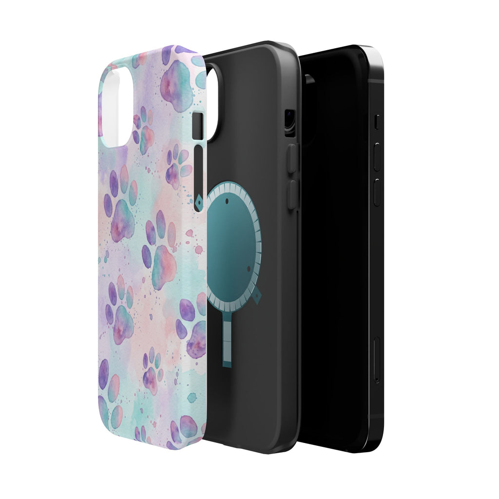 Watercolor Paw Print Phone Case — Impact-Resistant Wireless Charging Cover