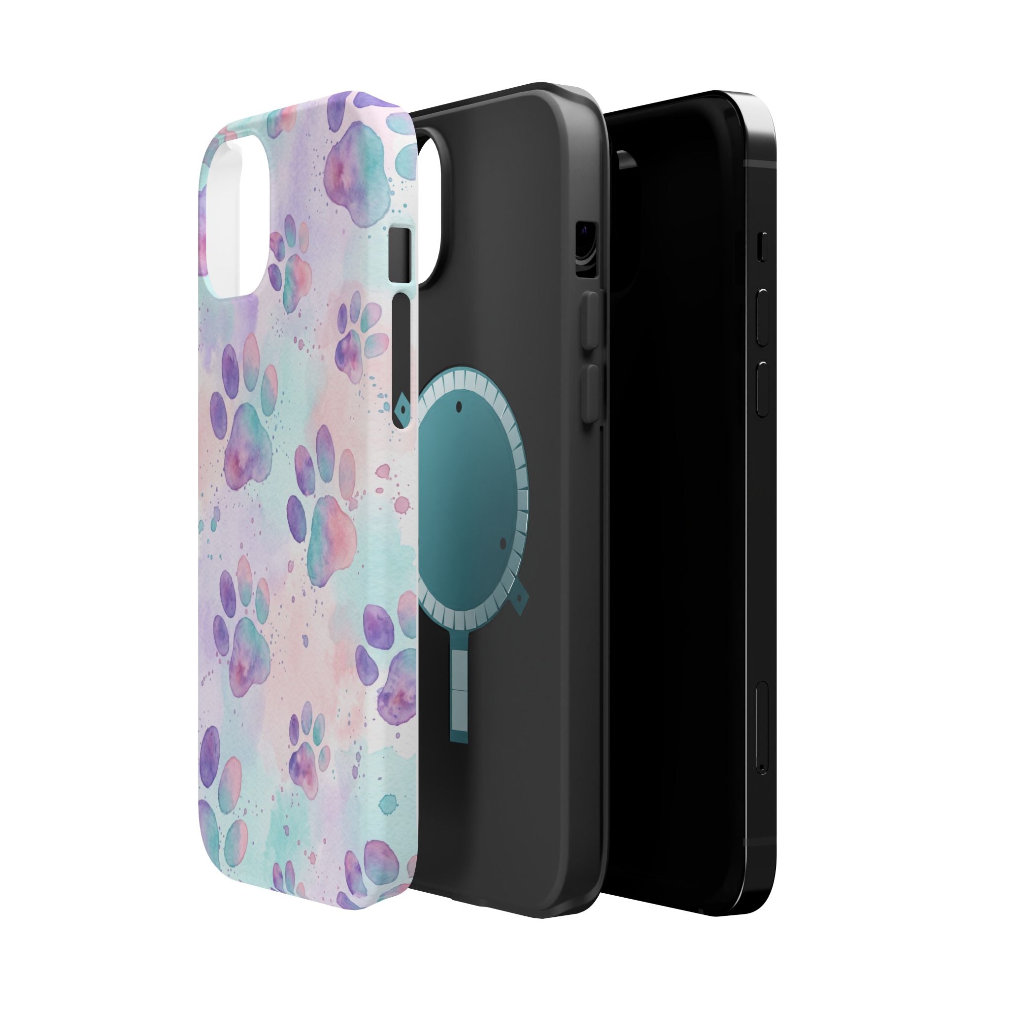 Watercolor Paw Print Phone Case — Impact-Resistant Wireless Charging Cover