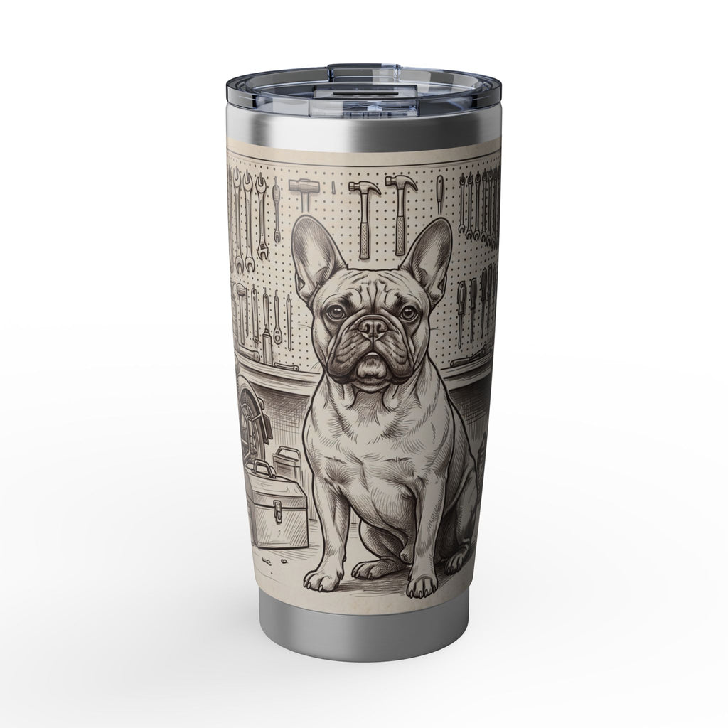 Garage Frenchie Stainless Tumbler — 20 oz Personalized Travel Mug with Workshop Design
