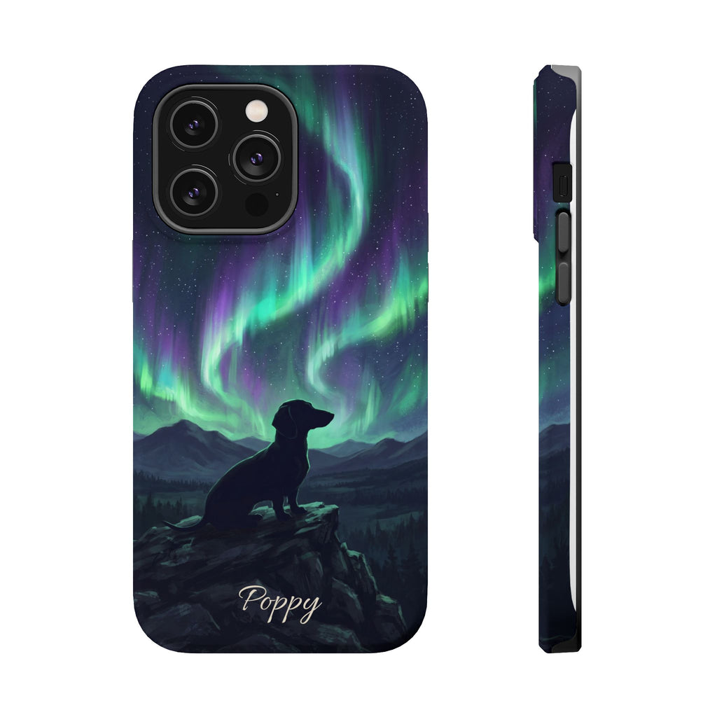 Personalized Dachshund Northern Lights Phone Case — Wireless Charging Cover