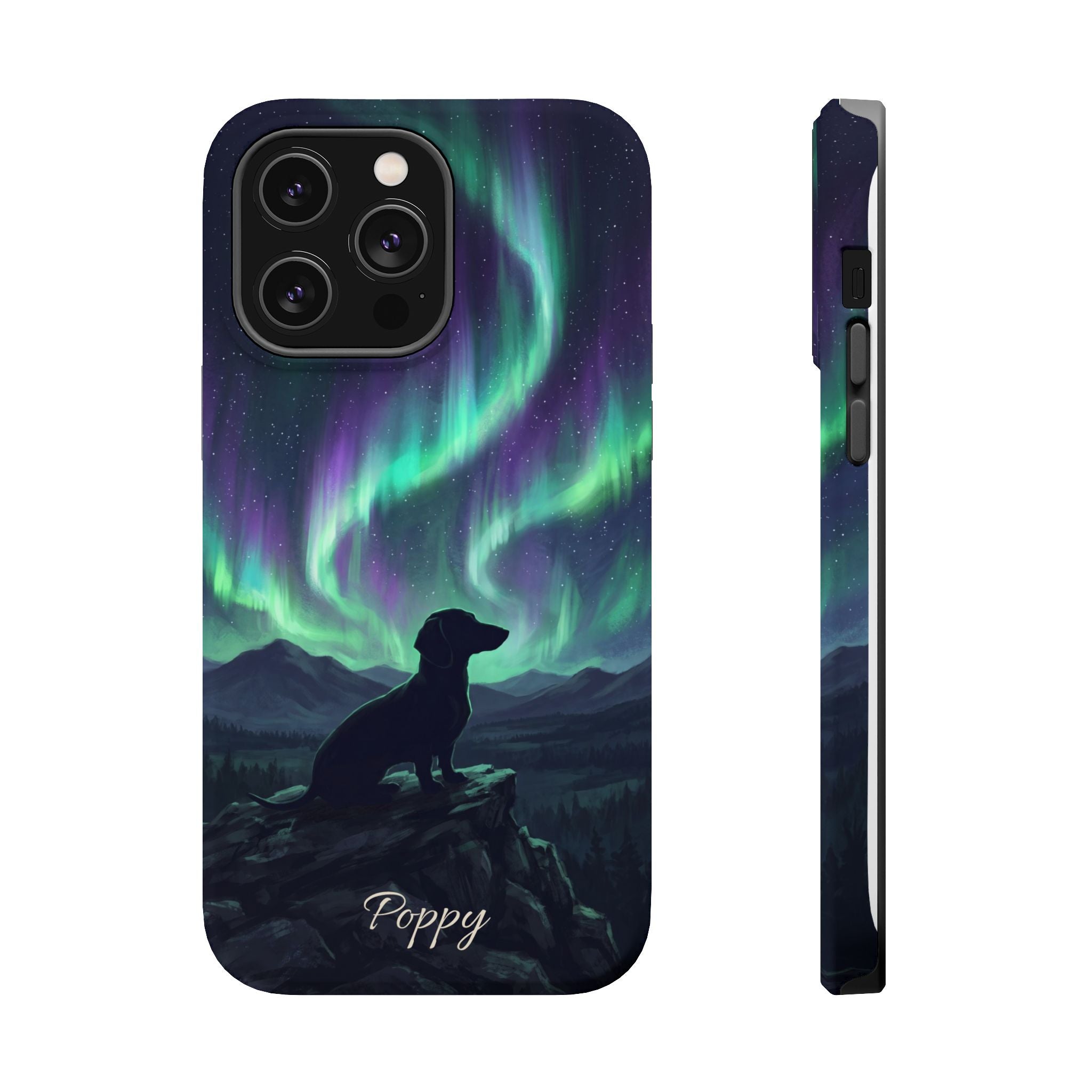 Personalized Dachshund Northern Lights Phone Case — Wireless Charging Cover