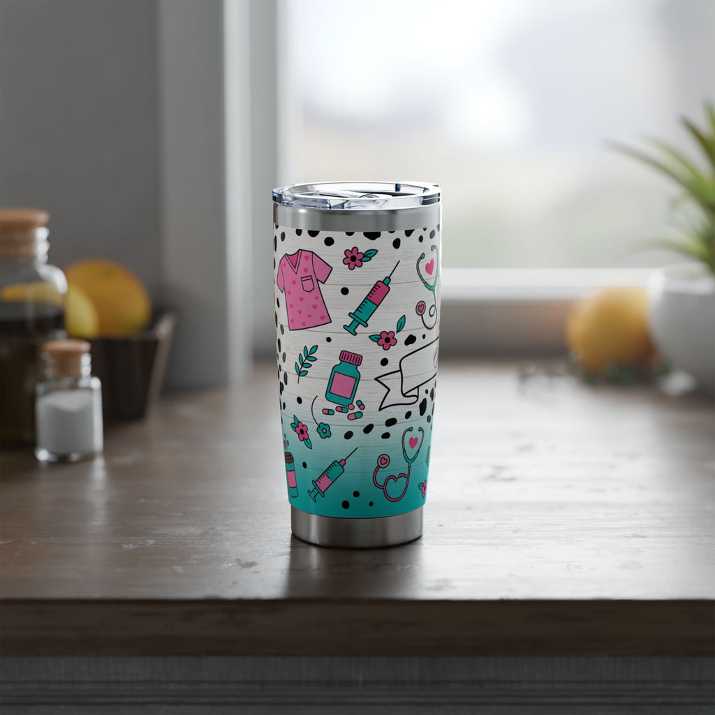 Personalized Nurse Tumbler – Custom Name Dalmatian Print Teal 20 oz