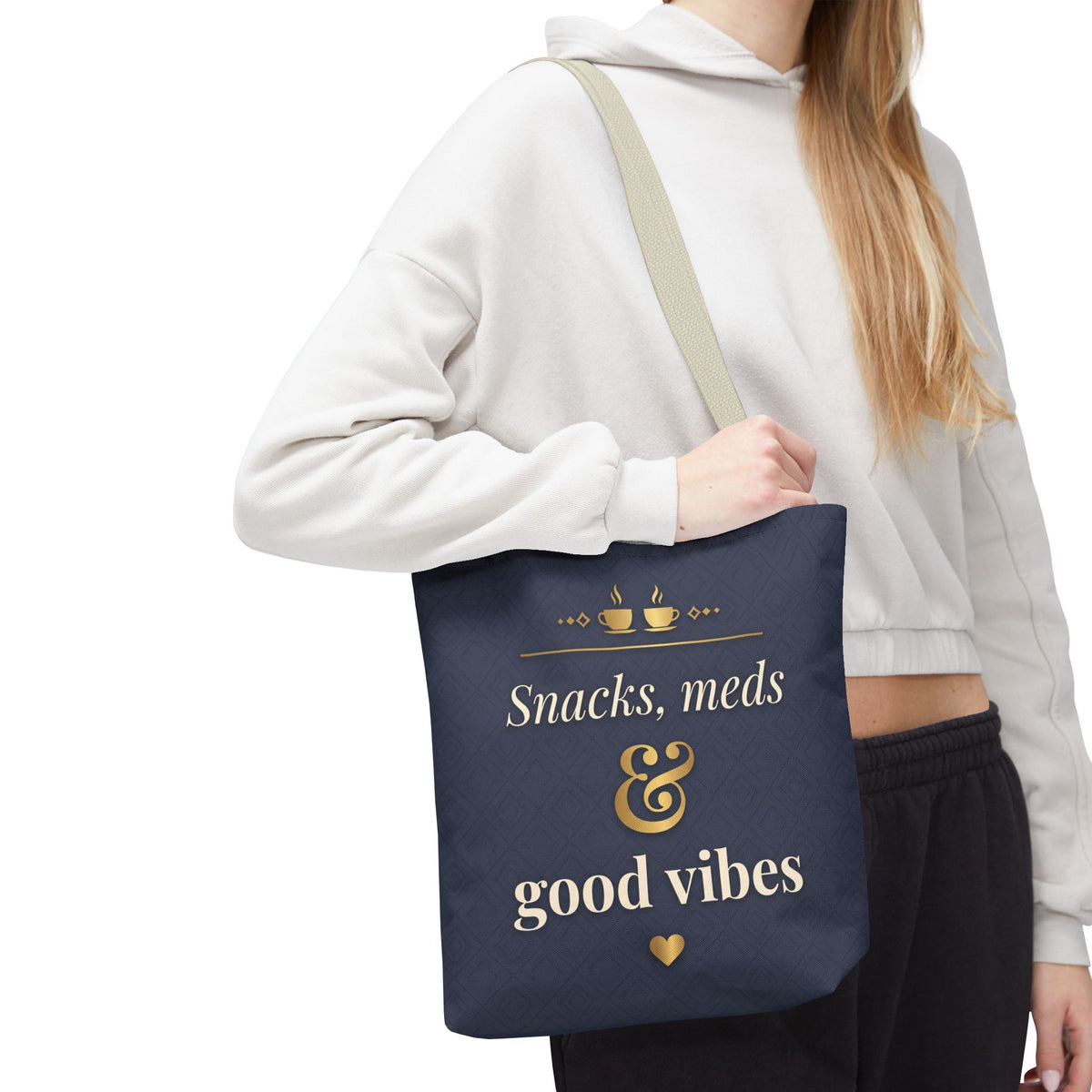 Snacks Meds & Good Vibes Tote | Funny Nurse Gift Tote Bag | Healthcare Worker Humour Gift | Premium Polyester Carry-All