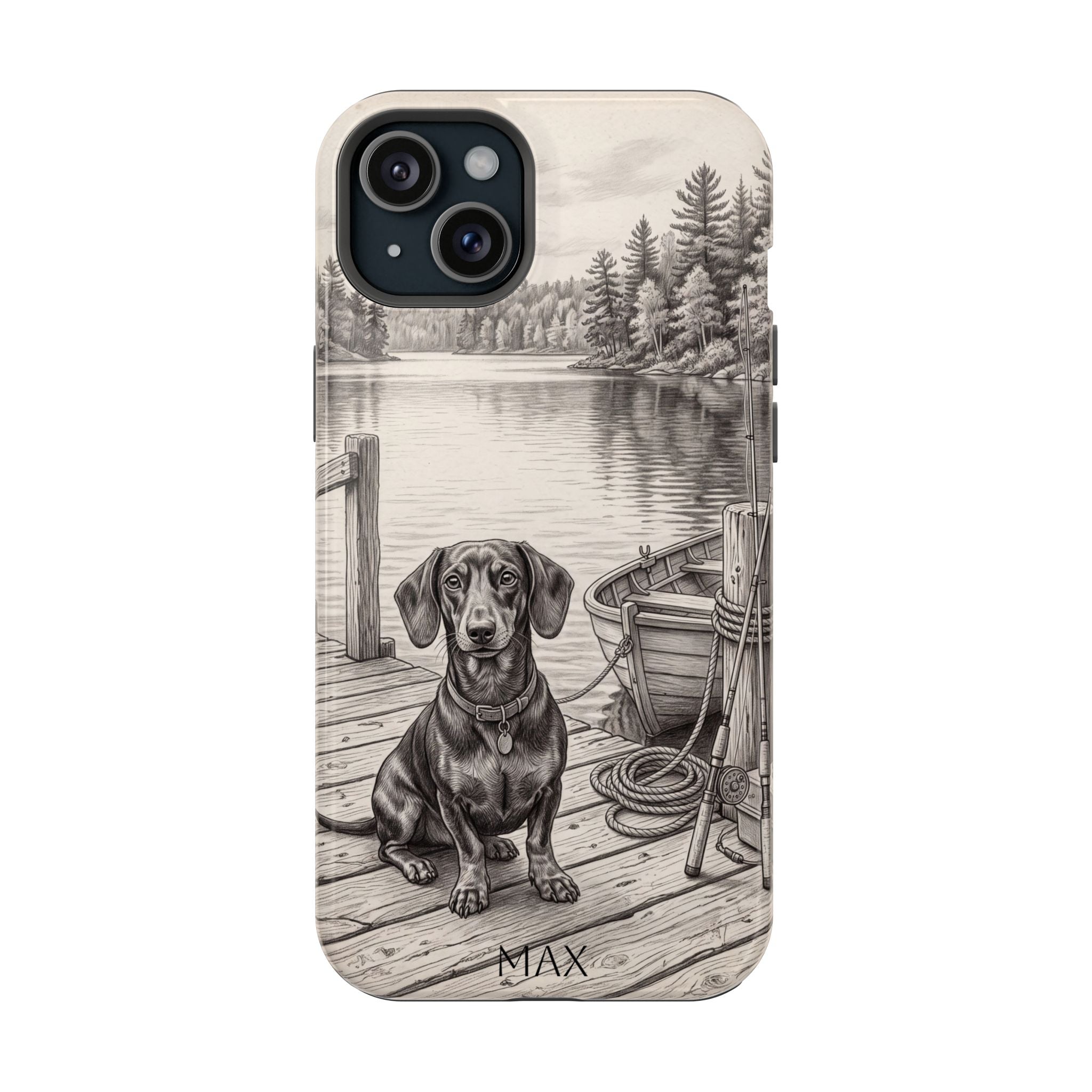 Personalized Dachshund Sunset Beach Phone Case — Wireless Charging Cover