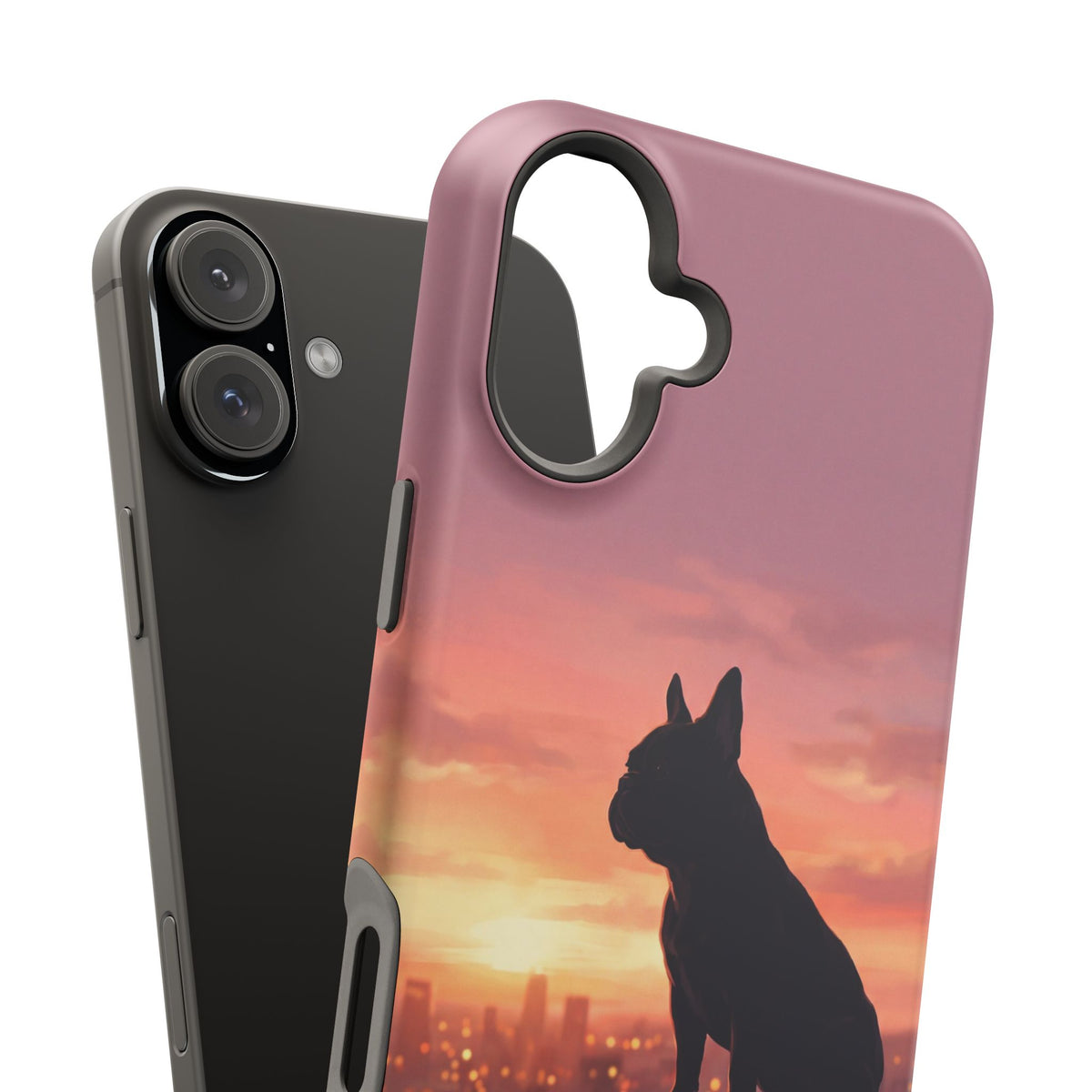 Personalized French Bulldog City Skyline Sunset Phone Case — Wireless Charging Cover