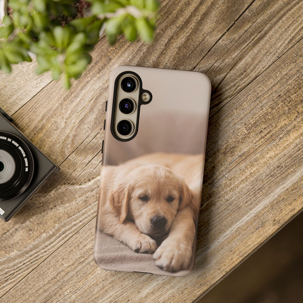 Sleepy Golden Retriever Puppy Phone Case | Cozy Cuddly Puppy Portrait | Samsung & iPhone