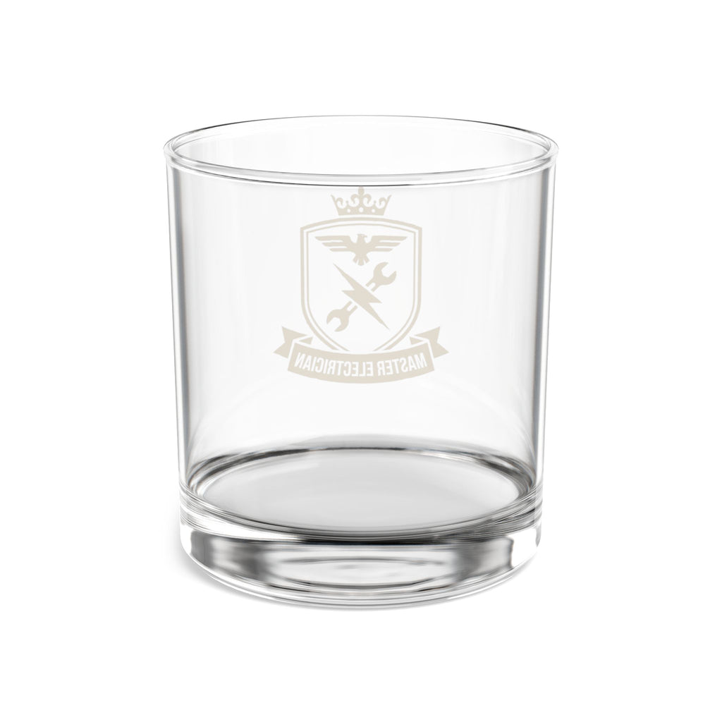 Master Electrician Crest Rocks Glass 10oz — Gold Emblem Whiskey Tumbler, Electrician Gift