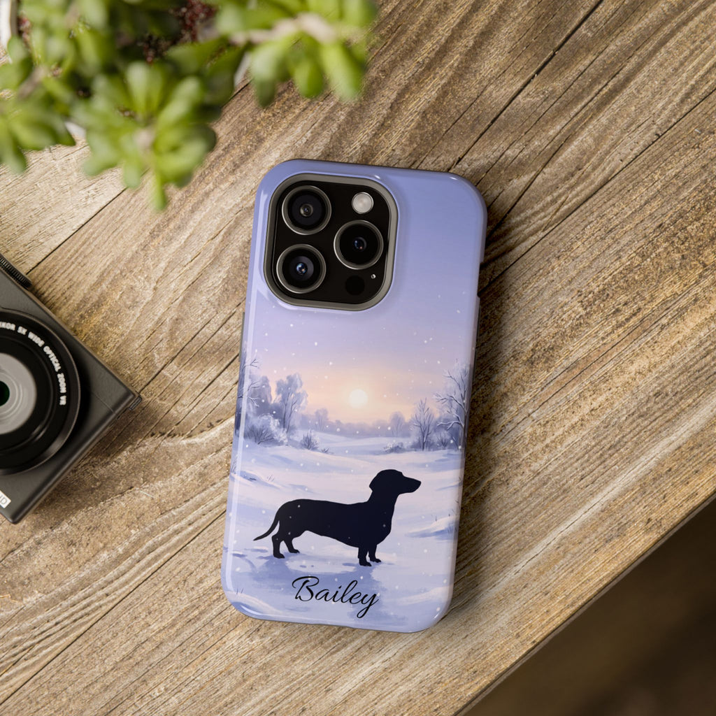 Personalized Dachshund Winter Snow Phone Case — Wireless Charging Cover