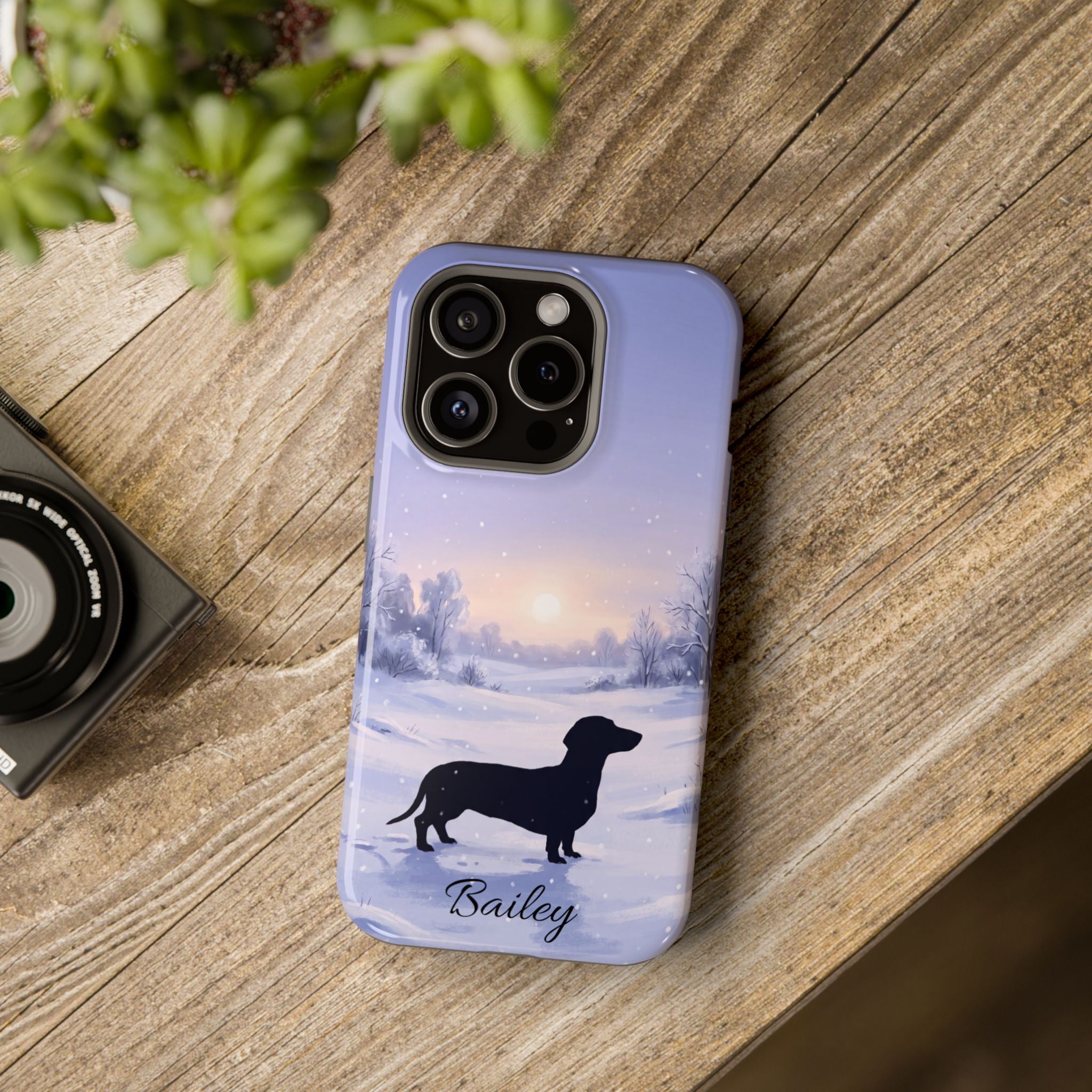 Personalized Dachshund Winter Snow Phone Case — Wireless Charging Cover